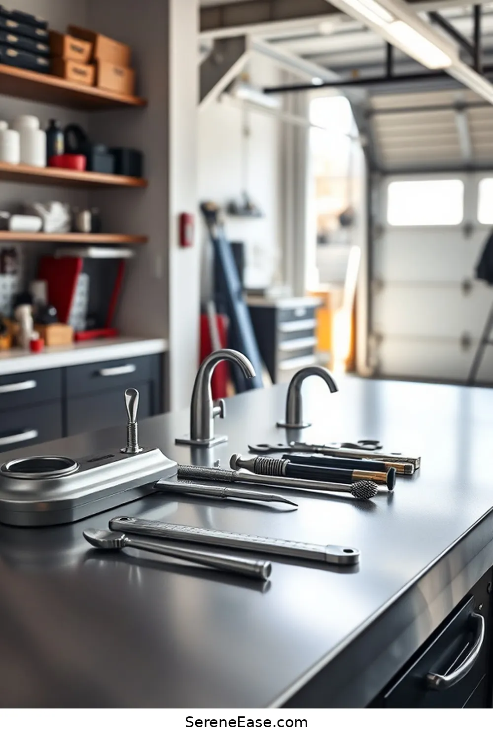 24 Ways to Add Metallic Accents in a Minimalist Garage Style 9 Silver Accented Workbench for 24 Ways to Add Metallic Accents in a Minimalist Garage Style