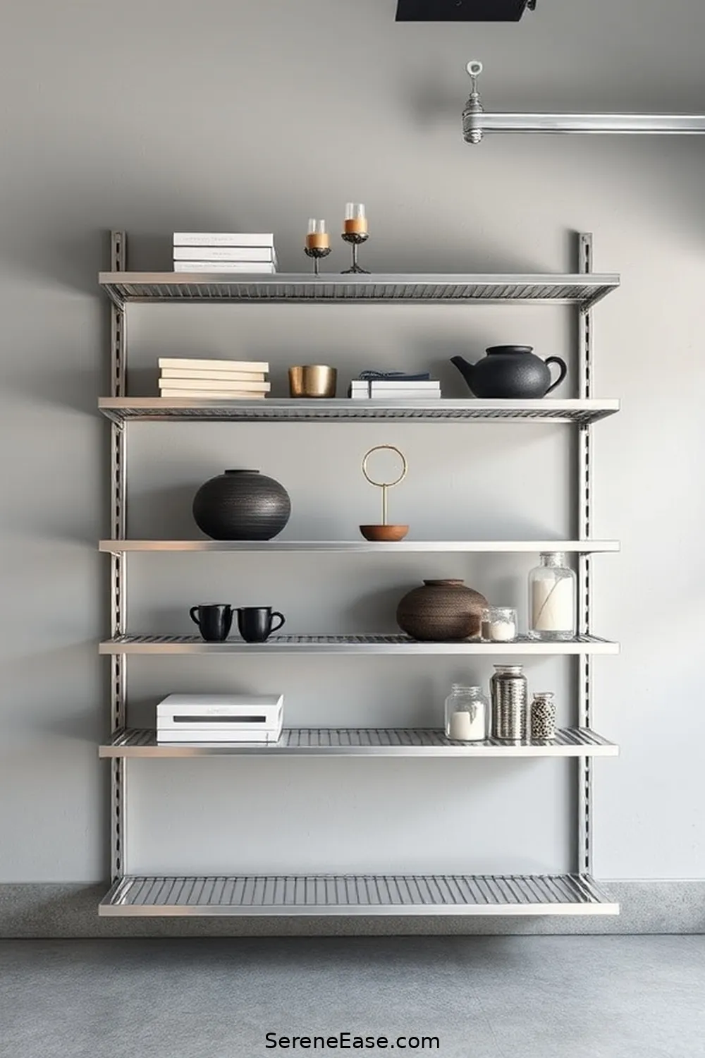 24 Ways to Add Metallic Accents in a Minimalist Garage Style 3 Stainless Steel Shelving for 24 Ways to Add Metallic Accents in a Minimalist Garage Style
