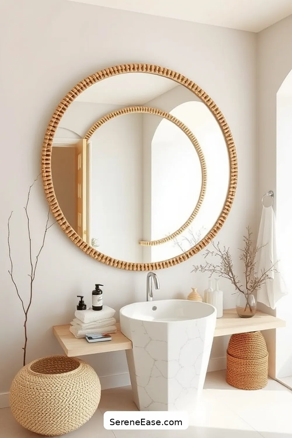 24 Ways to Create a Monochromatic Coastal Style Bathroom 22 Choose a Spa-Like Mirror for 24 Ways to Create a Monochromatic Coastal Style Bathroom