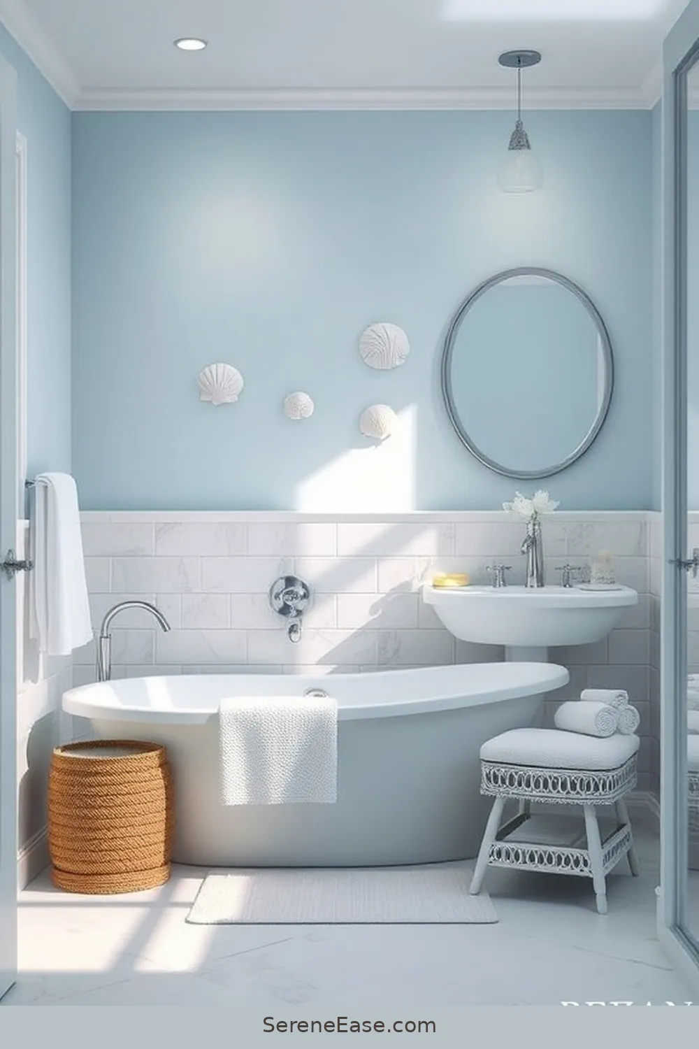 24 Ways to Create a Monochromatic Coastal Style Bathroom 25 Create a Relaxing Atmosphere With Soft Lighting for 24 Ways to Create a Monochromatic Coastal Style Bathroom