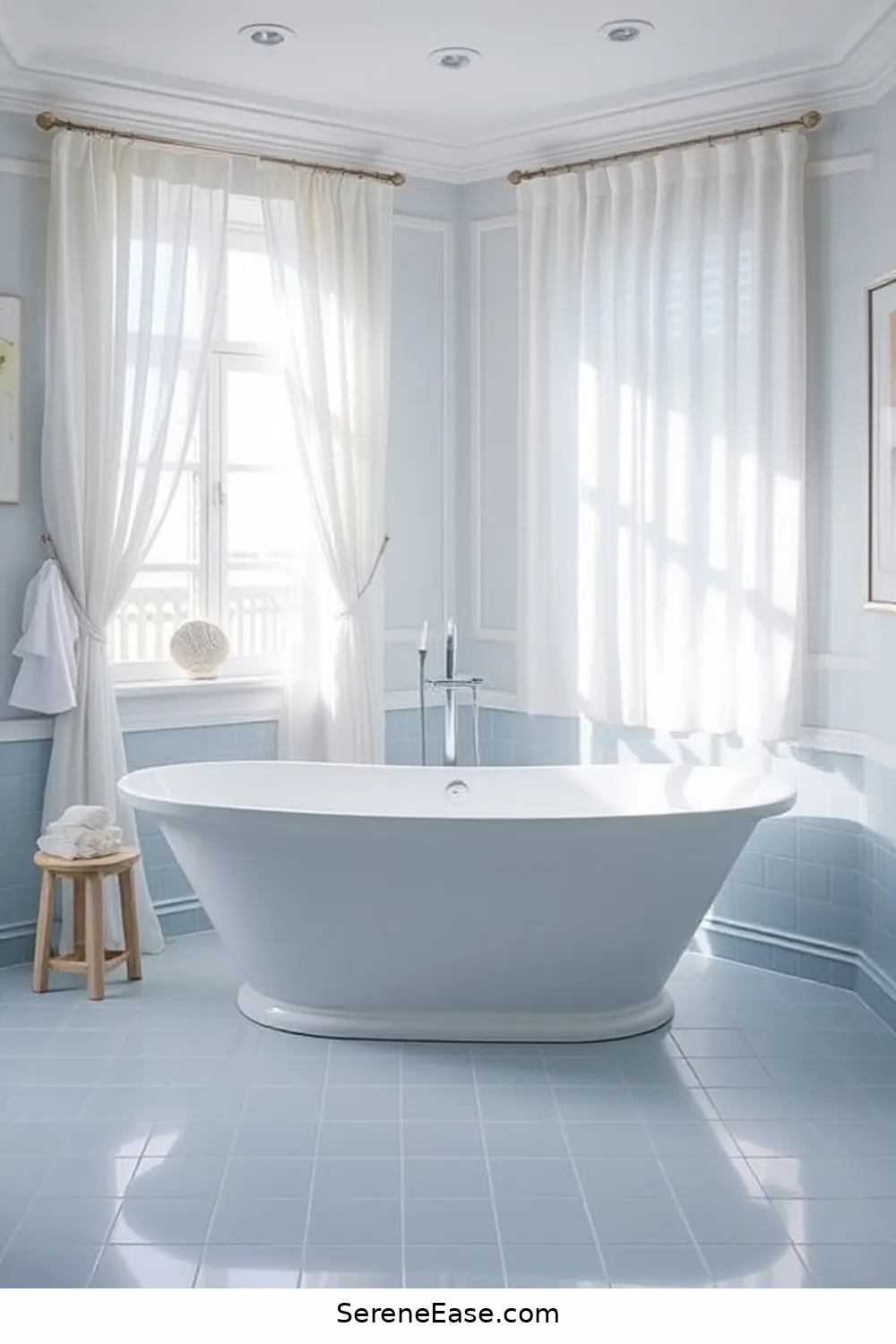 24 Ways to Create a Monochromatic Coastal Style Bathroom 12 Select a Freestanding Bathtub for 24 Ways to Create a Monochromatic Coastal Style Bathroom