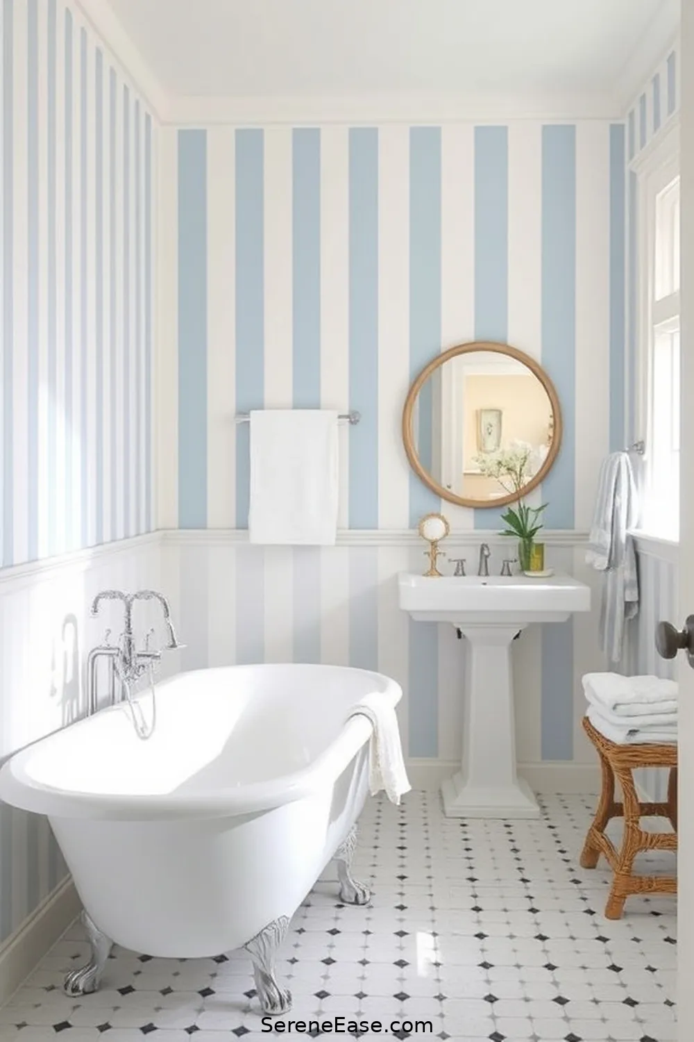24 Ways to Create a Monochromatic Coastal Style Bathroom 24 Use Subtle Stripes in Decor for 24 Ways to Create a Monochromatic Coastal Style Bathroom