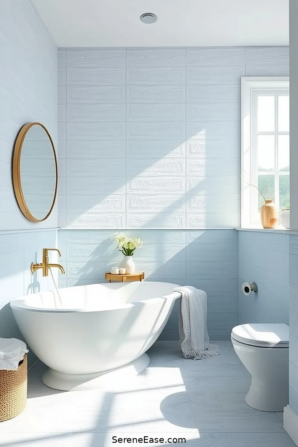 24 Ways to Create a Monochromatic Coastal Style Bathroom 4 Use Textured Wall Panels for 24 Ways to Create a Monochromatic Coastal Style Bathroom