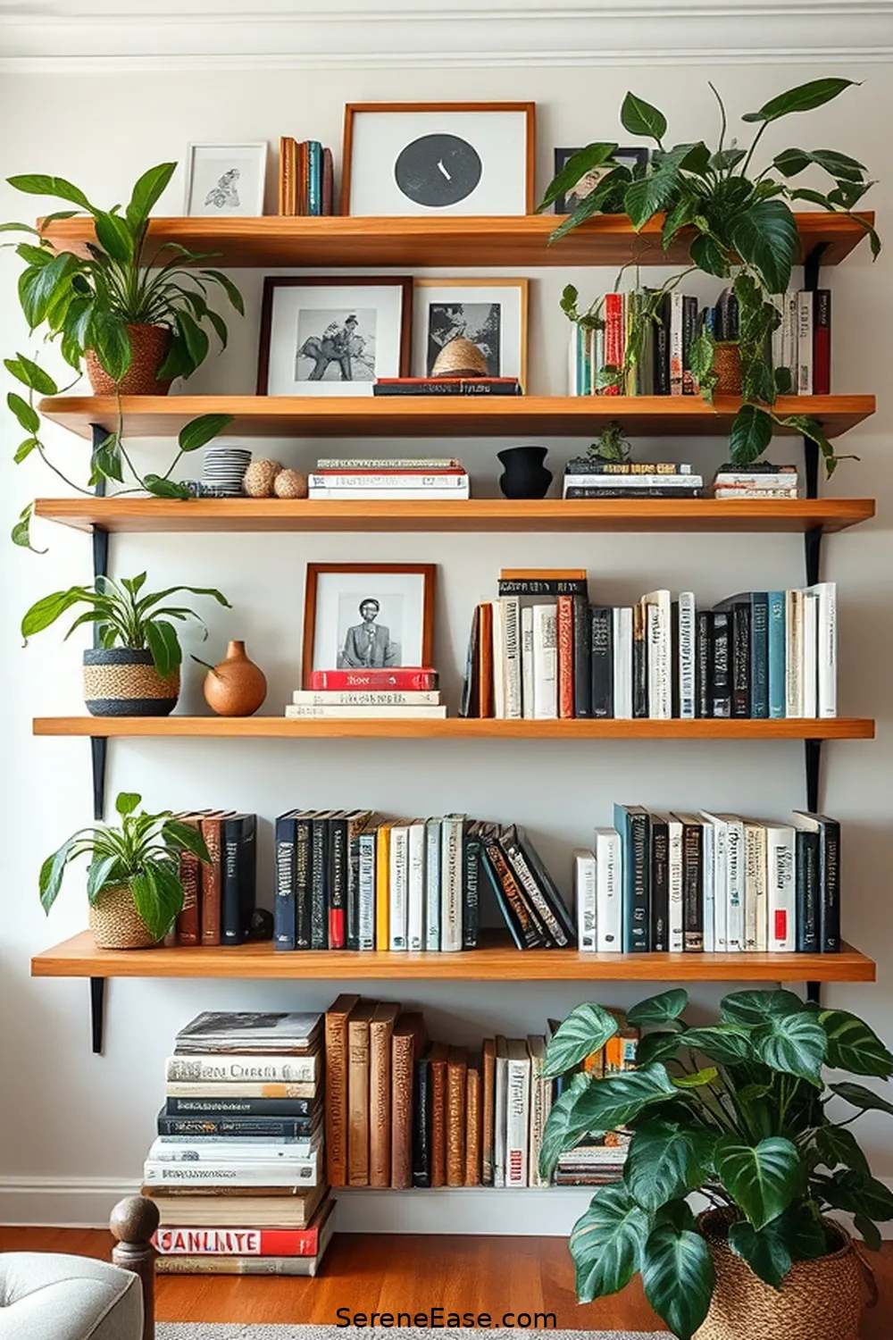 24 Ways to Embrace Monochromatic Library Bohemian Style 20 Use Floating Shelves for Display for 24 Ways to Embrace Monochromatic Library Bohemian Style