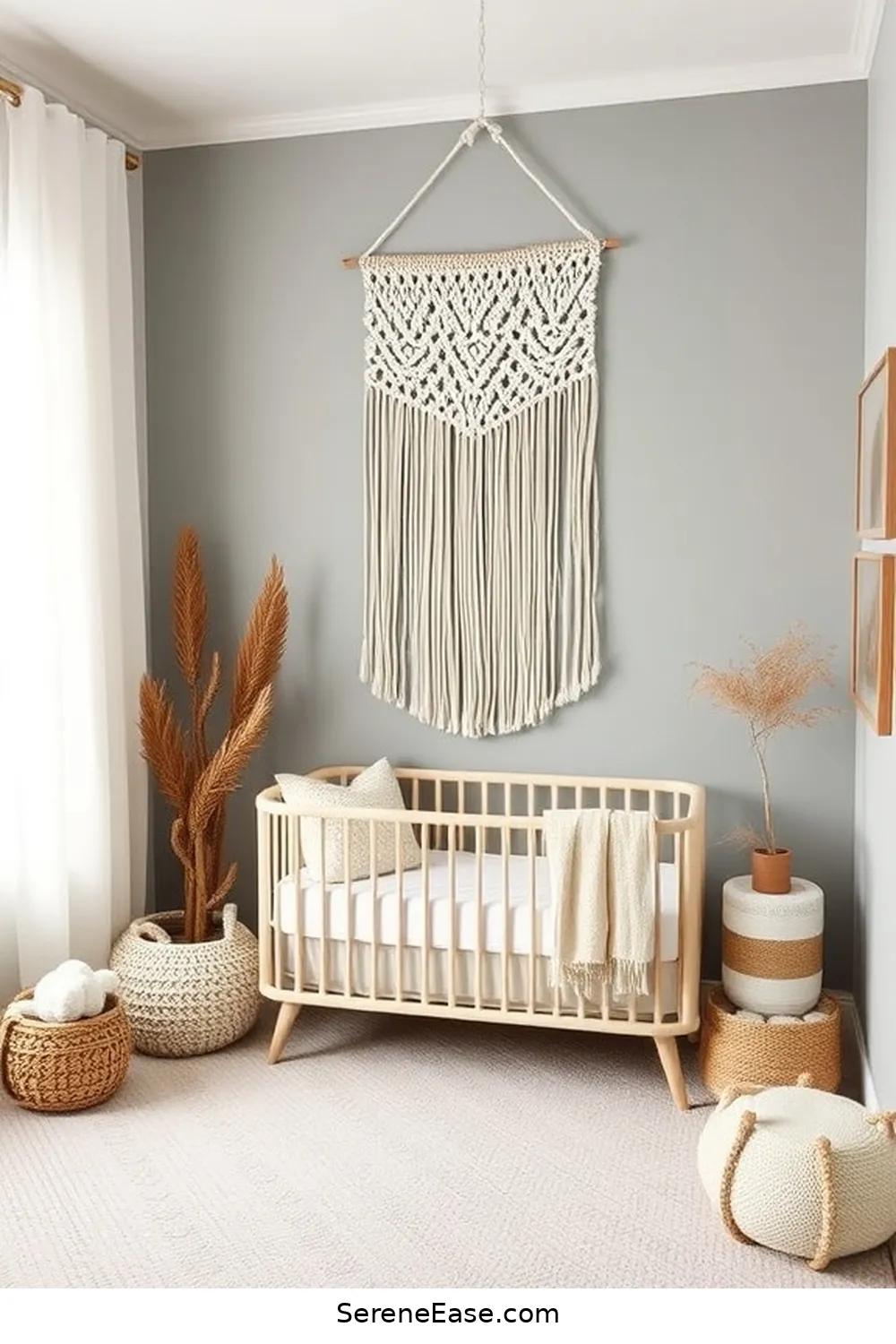 24 Ways to Incorporate Earth Tones in Coastal Nursery Style 22 Hang a Macramé Wall Hanging for 24 Ways to Incorporate Earth Tones in Coastal Nursery Style