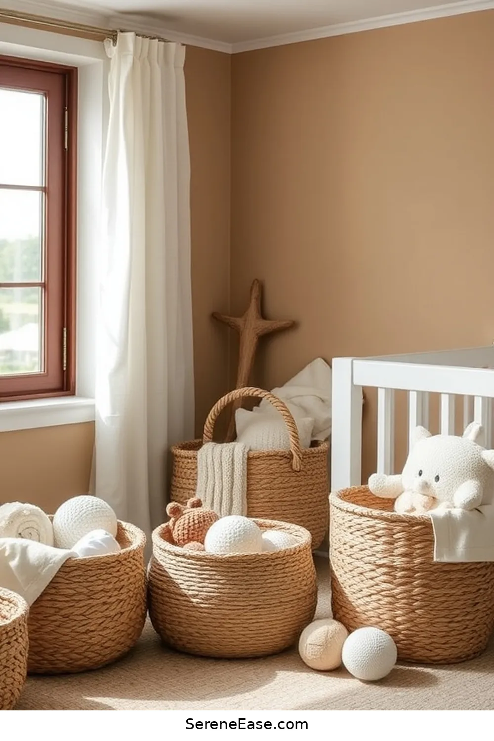24 Ways to Incorporate Earth Tones in Coastal Nursery Style 9 Utilize Woven Baskets for Storage for 24 Ways to Incorporate Earth Tones in Coastal Nursery Style