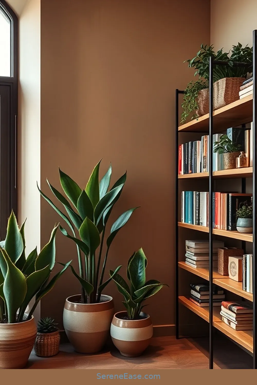24 Ways to Incorporate Earth Tones in Minimalist Library Style 5 Add Potted Plants for 24 Ways to Incorporate Earth Tones in Minimalist Library Style