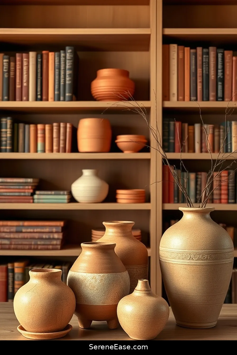 24 Ways to Incorporate Earth Tones in Minimalist Library Style 12 Opt for Clay or Ceramic Decor for 24 Ways to Incorporate Earth Tones in Minimalist Library Style