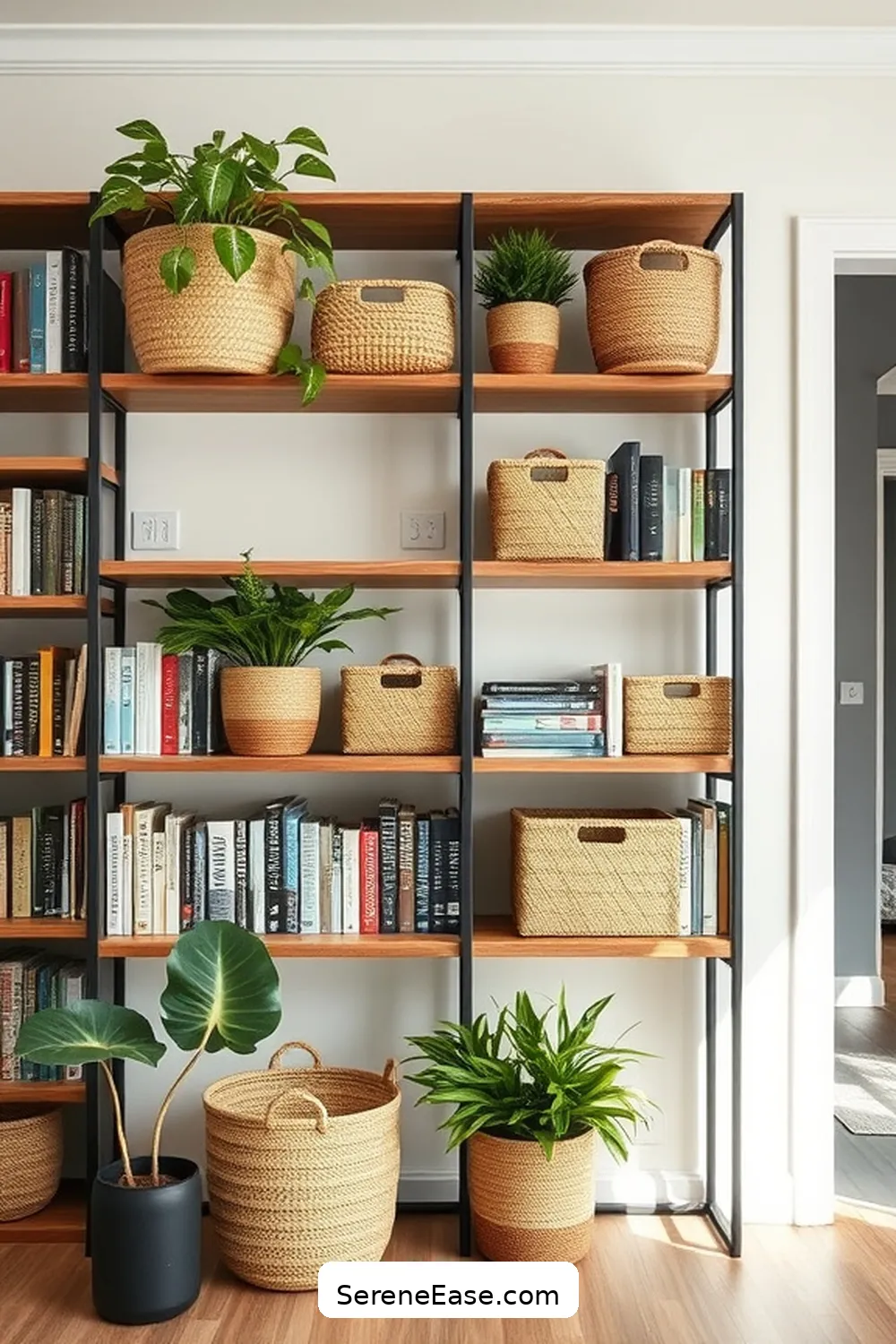24 Ways to Incorporate Earth Tones in Minimalist Library Style 13 Use Jute Baskets for Storage for 24 Ways to Incorporate Earth Tones in Minimalist Library Style