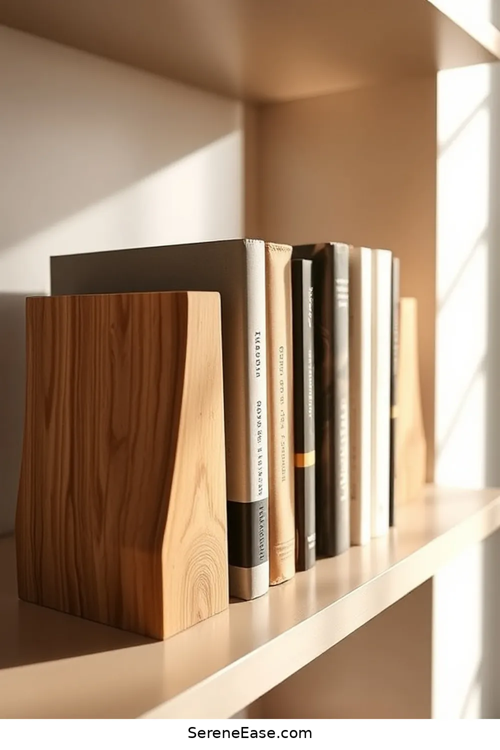 24 Ways to Incorporate Earth Tones in Minimalist Library Style 18 Use Natural Wood Bookends for 24 Ways to Incorporate Earth Tones in Minimalist Library Style