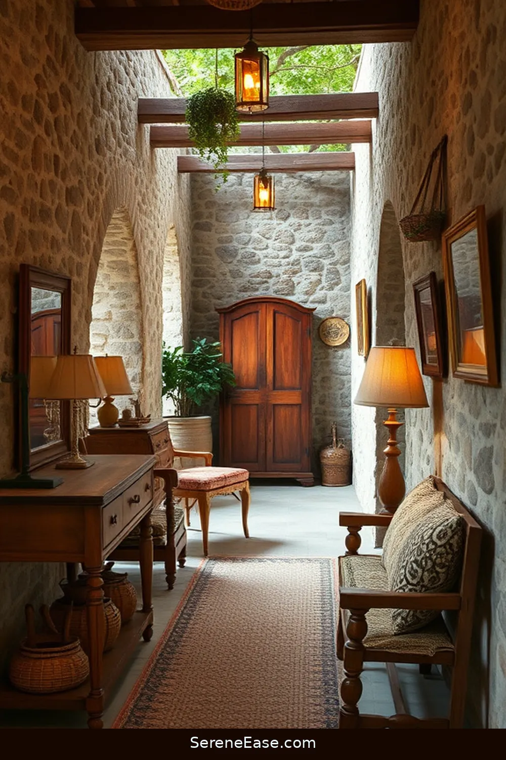 24 Ways to Incorporate Earth Tones in Rustic Hallway Style 8 Opt for Vintage Furniture Pieces for 24 Ways to Incorporate Earth Tones in Rustic Hallway Style