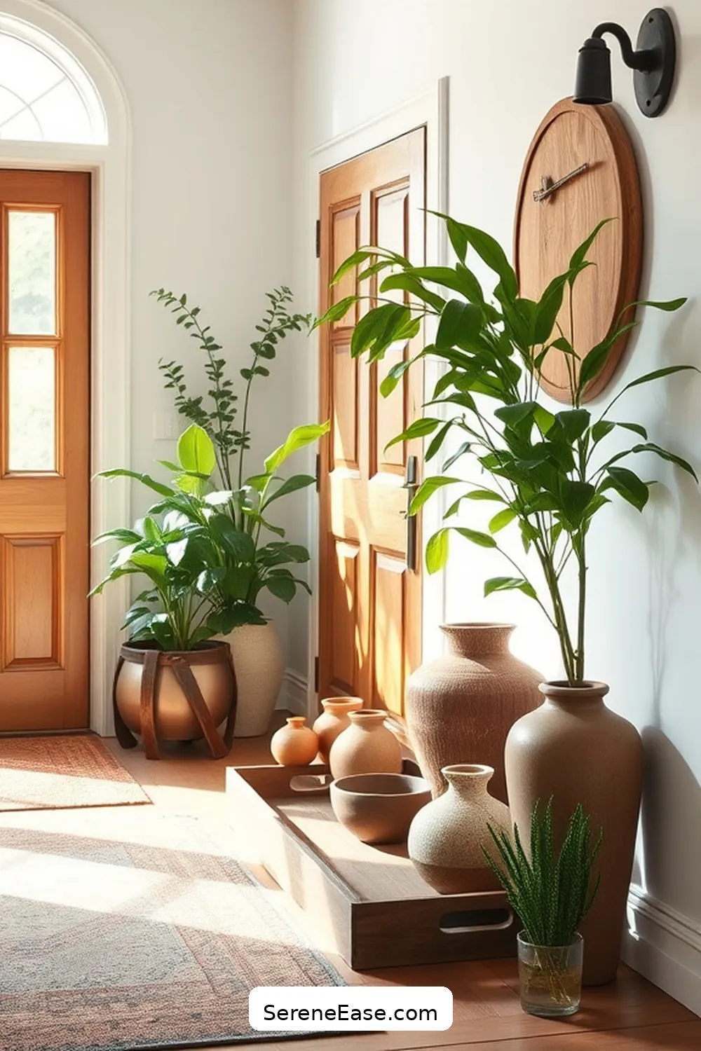 Add Decorative Trays in Natural Materials for 24 Ways to Incorporate Earth Tones in Scandinavian Style Entryways