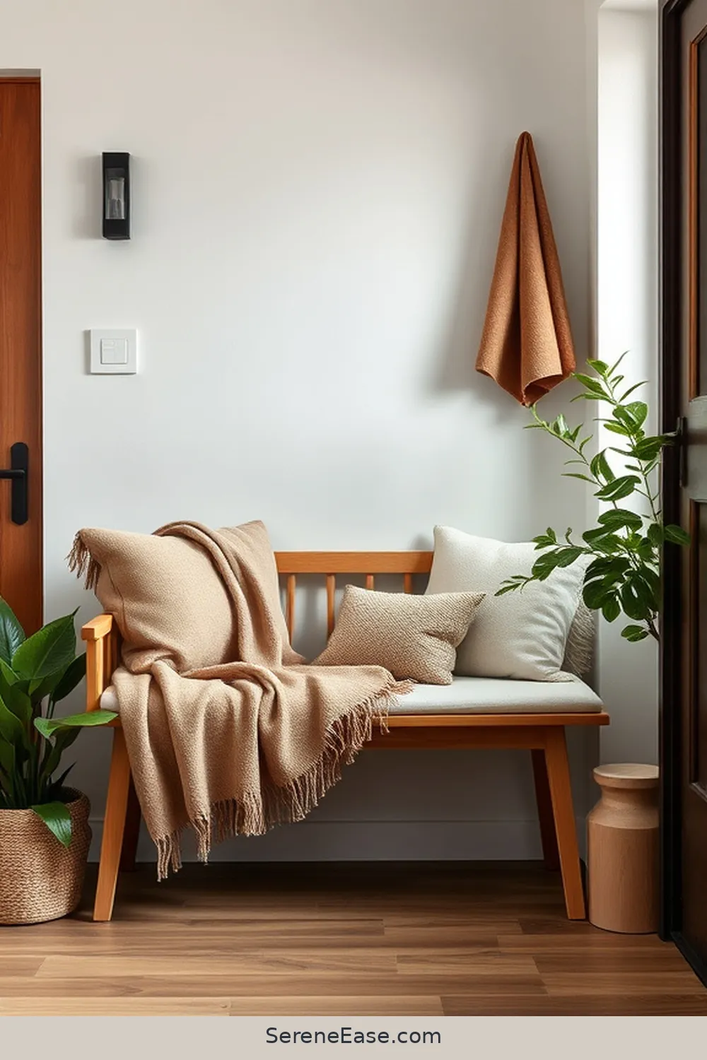 Add Soft Earth-Toned Throws for 24 Ways to Incorporate Earth Tones in Scandinavian Style Entryways