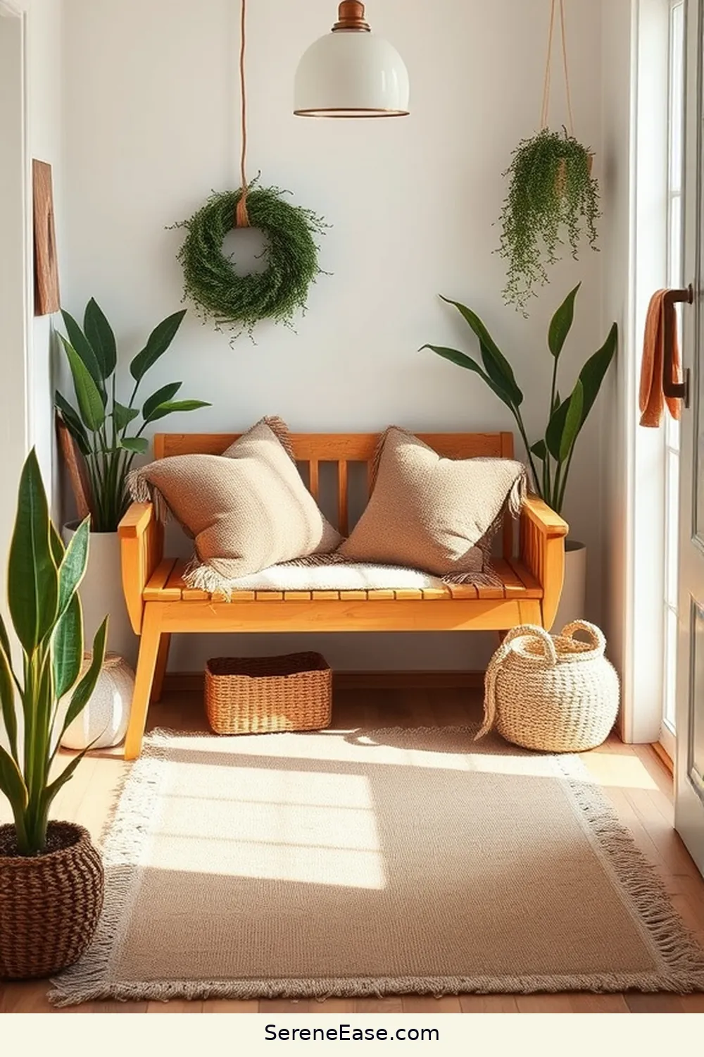 Choose a Wooden Bench or Stool for 24 Ways to Incorporate Earth Tones in Scandinavian Style Entryways