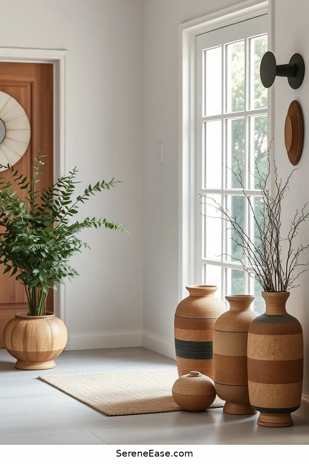 Use Clay or Ceramic Vases for 24 Ways to Incorporate Earth Tones in Scandinavian Style Entryways