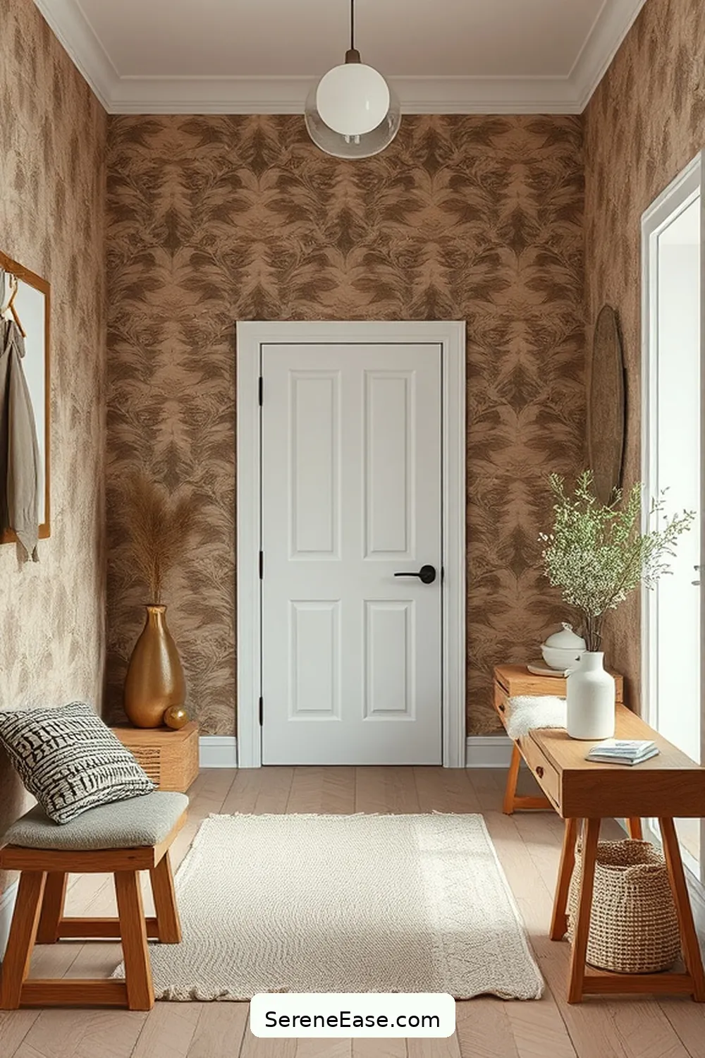 Use Earthy Wallpaper or Wall Decals for 24 Ways to Incorporate Earth Tones in Scandinavian Style Entryways