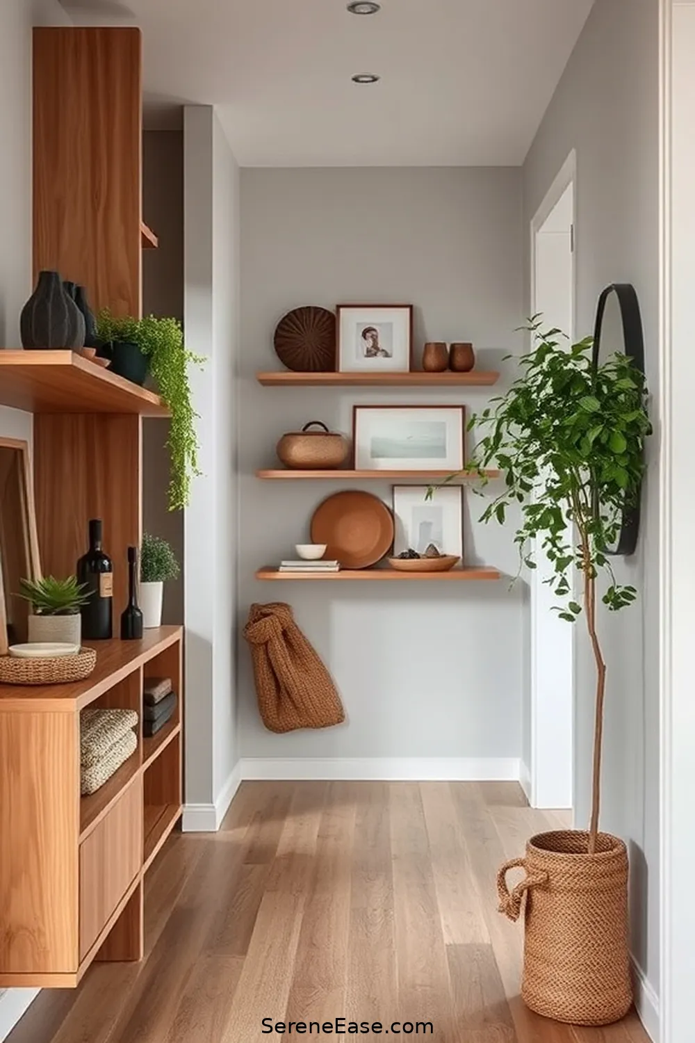 24 Ways to Incorporate Earth Tones in Scandinavian Style Hallways 7 Install Wooden Shelving for 24 Ways to Incorporate Earth Tones in Scandinavian Style Hallways