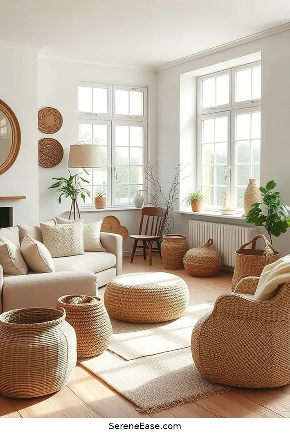 24 Ways to Incorporate Earth Tones in a Scandinavian Style Living Room 17 Incorporate Woven Baskets for 24 Ways to Incorporate Earth Tones in a Scandinavian Style Living Room