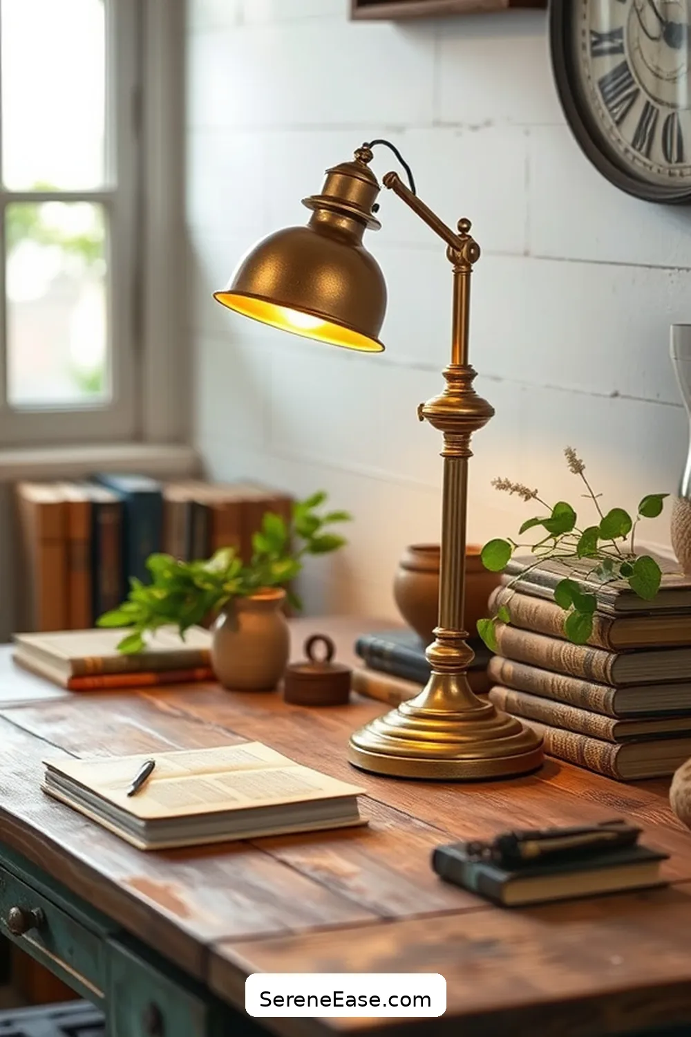 24 Ways to Incorporate Metallic Accents in a Modern Farmhouse Home Office Style 8 Aged Brass Desk Lamp for 24 Ways to Incorporate Metallic Accents in a Modern Farmhouse Home Office Style
