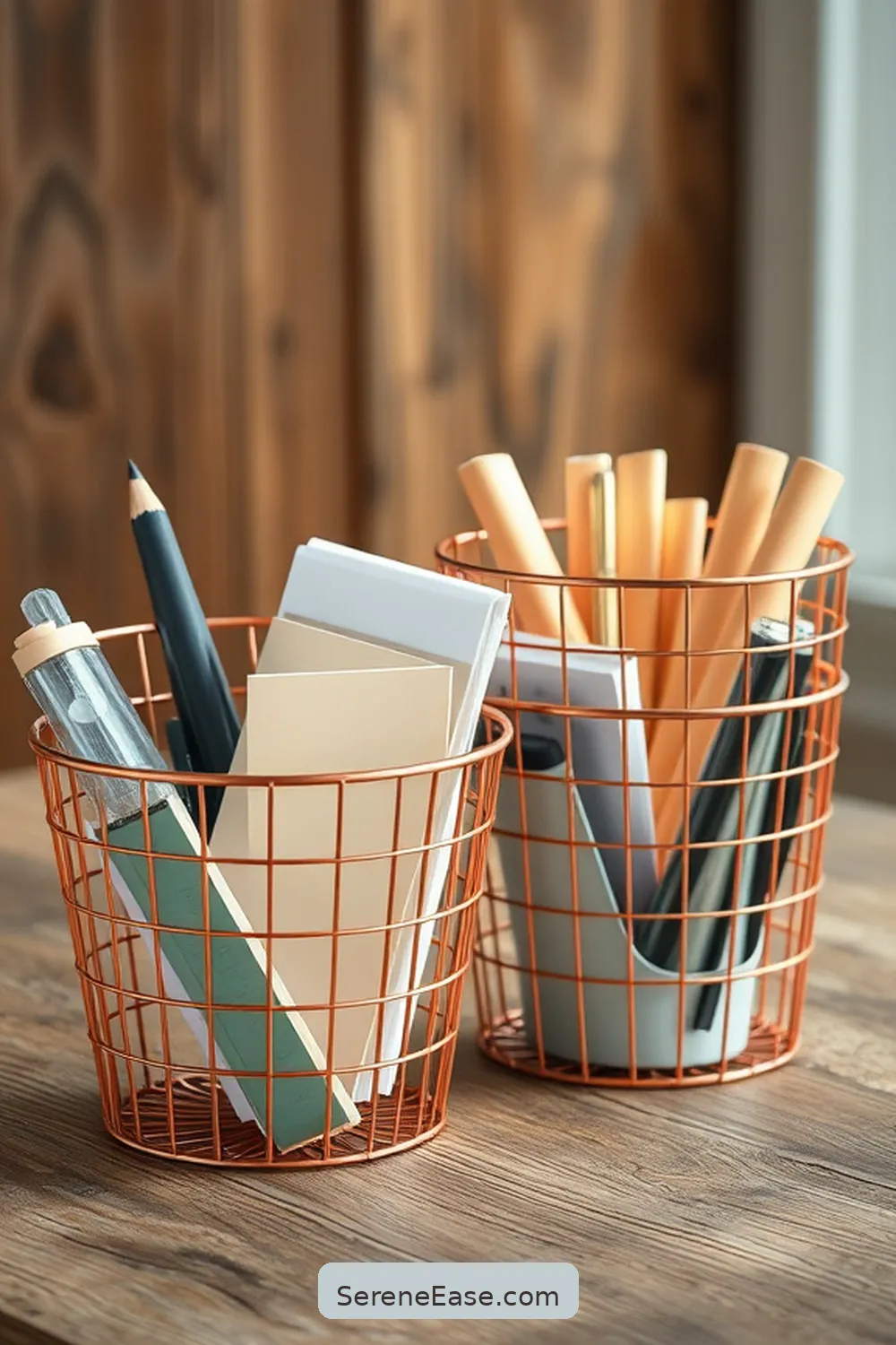 24 Ways to Incorporate Metallic Accents in a Modern Farmhouse Home Office Style 6 Copper Wire Baskets for 24 Ways to Incorporate Metallic Accents in a Modern Farmhouse Home Office Style