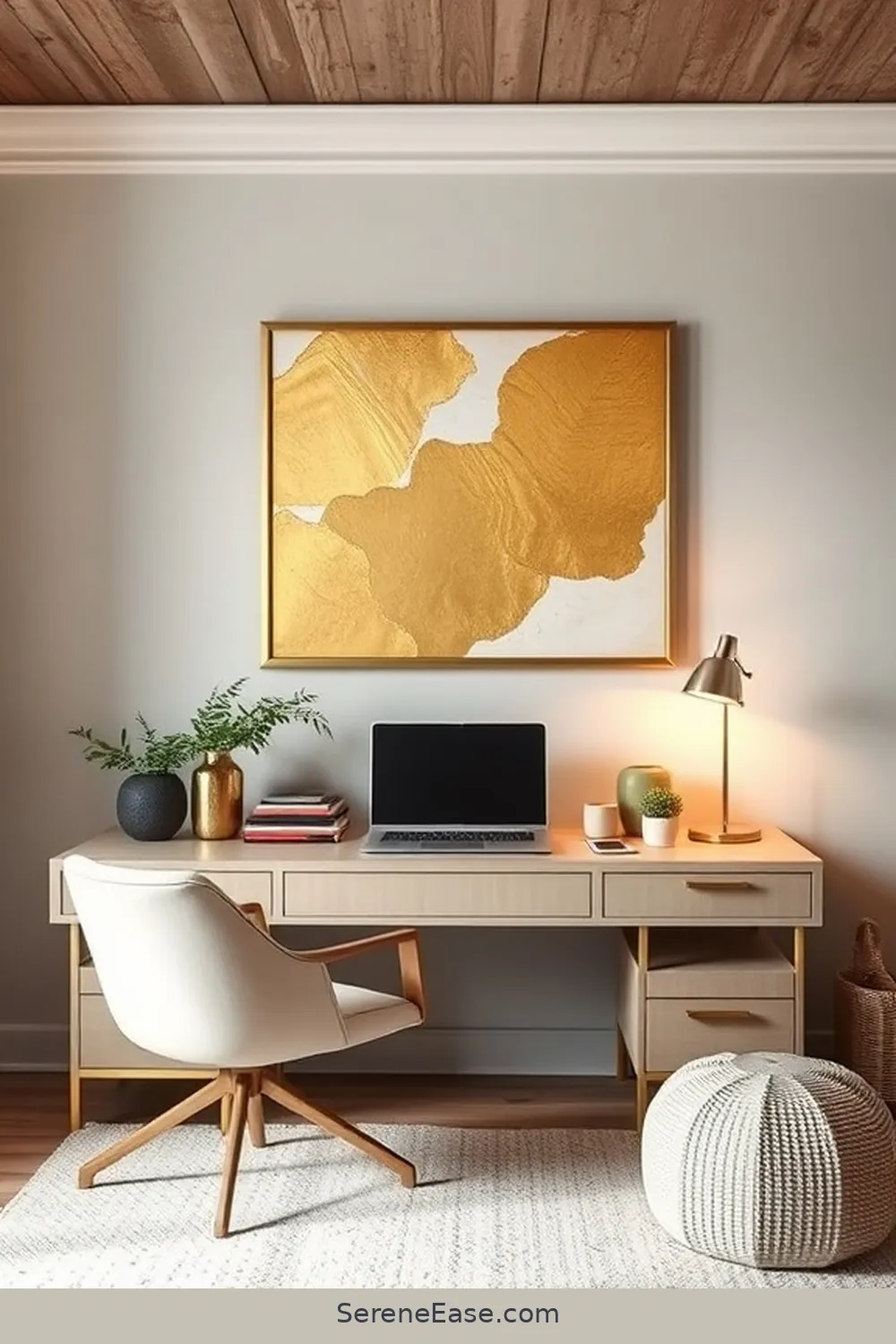 24 Ways to Incorporate Metallic Accents in a Modern Farmhouse Home Office Style 4 Gold Leaf Wall Art for 24 Ways to Incorporate Metallic Accents in a Modern Farmhouse Home Office Style