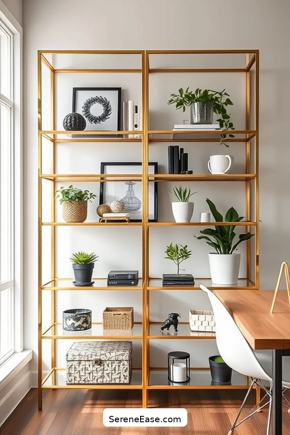 24 Ways to Incorporate Metallic Accents in a Modern Farmhouse Home Office Style 10 Metallic Shelving Units for 24 Ways to Incorporate Metallic Accents in a Modern Farmhouse Home Office Style