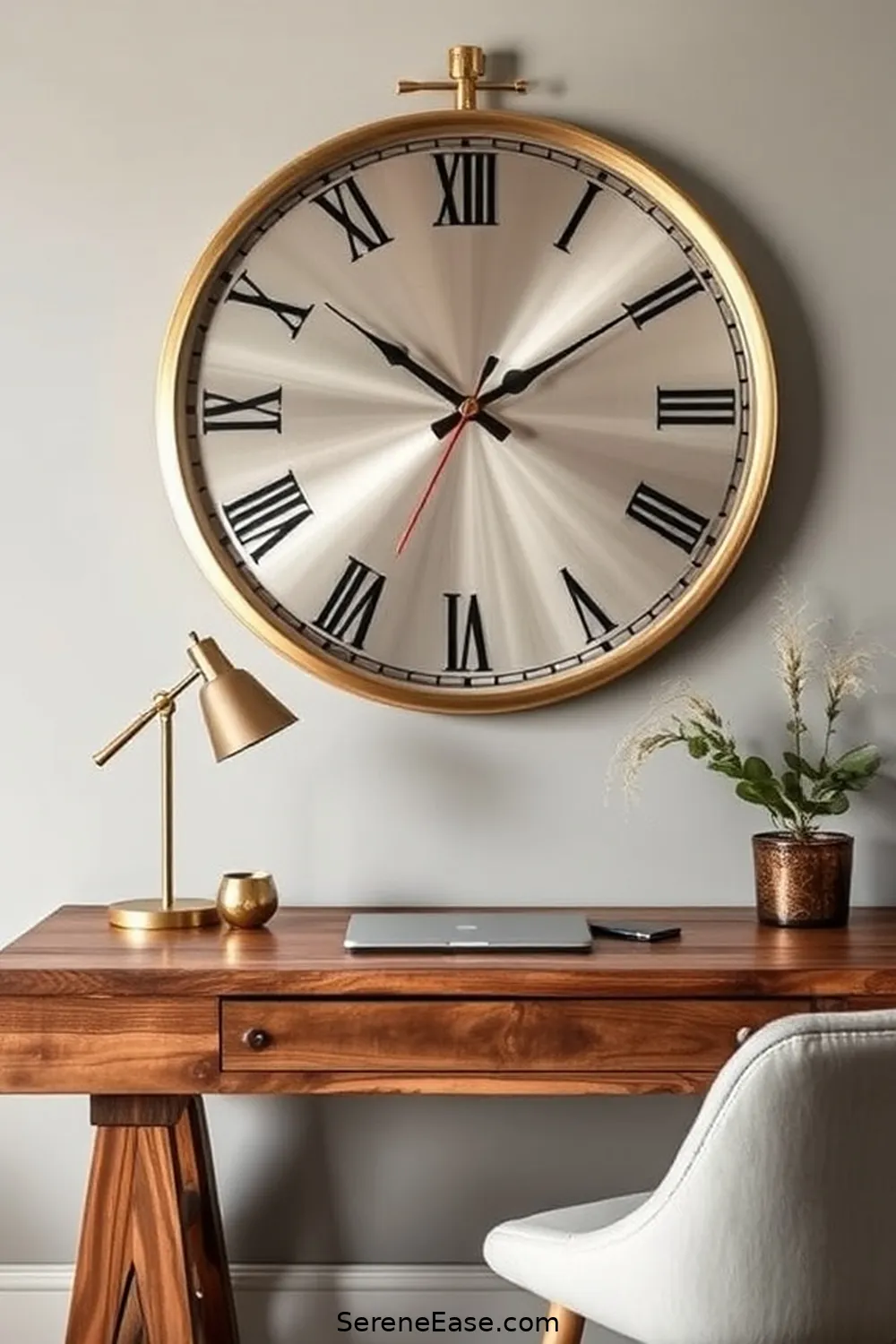 24 Ways to Incorporate Metallic Accents in a Modern Farmhouse Home Office Style 13 Metallic Wall Clock for 24 Ways to Incorporate Metallic Accents in a Modern Farmhouse Home Office Style