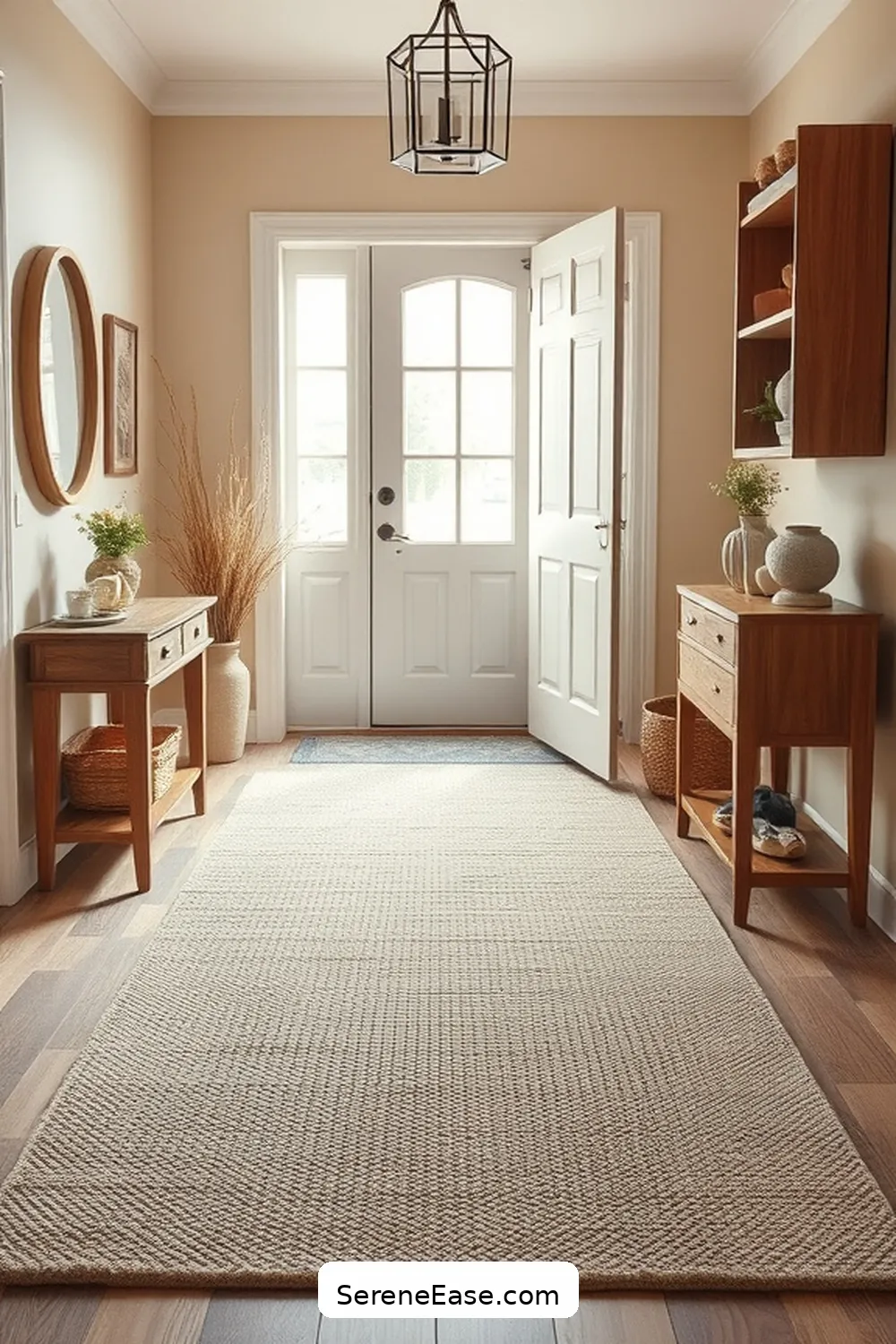 24 Ways to Incorporate Neutral Tones in a Modern Farmhouse Entryway Style 3 Add a Textured Area Rug for 24 Ways to Incorporate Neutral Tones in a Modern Farmhouse Entryway Style