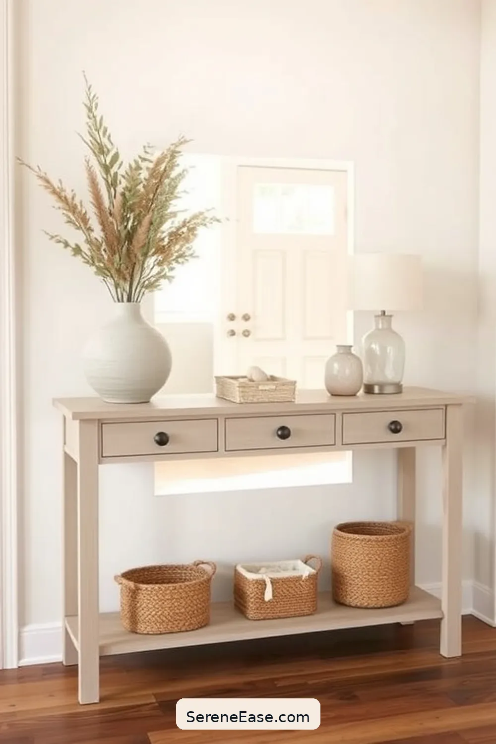 24 Ways to Incorporate Neutral Tones in a Modern Farmhouse Entryway Style 14 Choose a Simple Console Table for 24 Ways to Incorporate Neutral Tones in a Modern Farmhouse Entryway Style