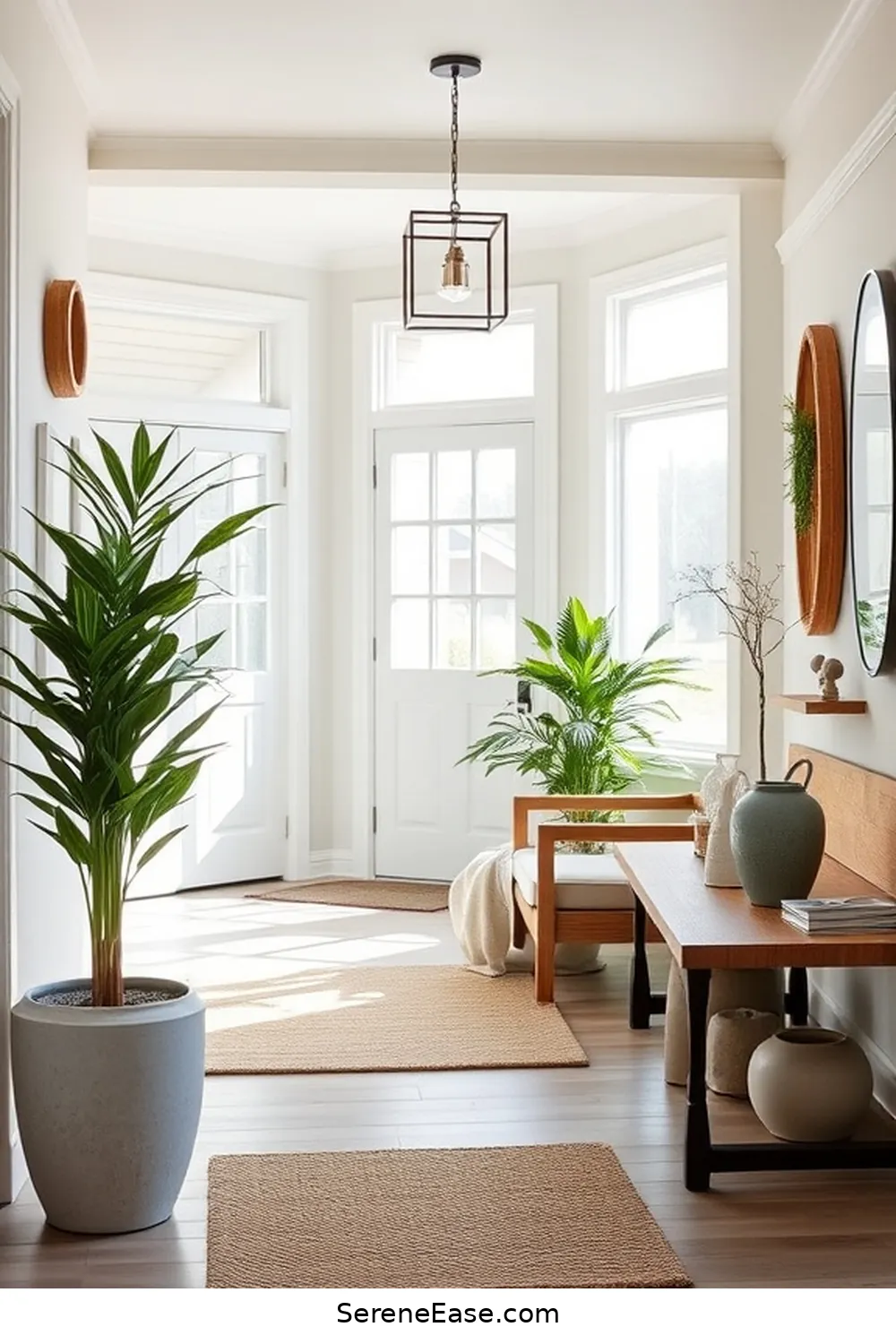 24 Ways to Incorporate Neutral Tones in a Modern Farmhouse Entryway Style 8 Include Greenery With Neutral Pots for 24 Ways to Incorporate Neutral Tones in a Modern Farmhouse Entryway Style