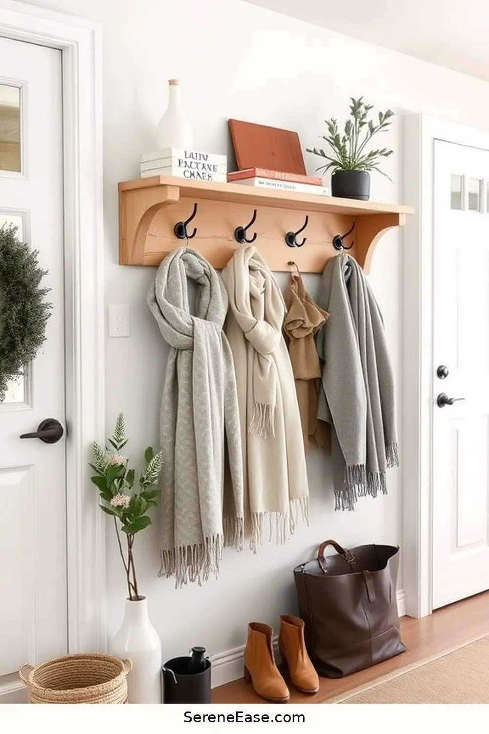 24 Ways to Incorporate Neutral Tones in a Modern Farmhouse Entryway Style 21 Include a Neutral-Colored Coat Rack for 24 Ways to Incorporate Neutral Tones in a Modern Farmhouse Entryway Style