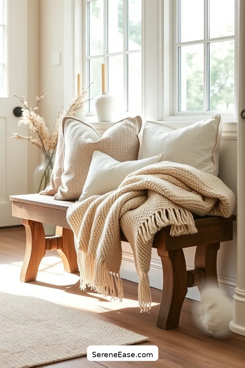 24 Ways to Incorporate Neutral Tones in a Modern Farmhouse Entryway Style 25 Incorporate Neutral Textiles in Pillows and Throws for 24 Ways to Incorporate Neutral Tones in a Modern Farmhouse Entryway Style