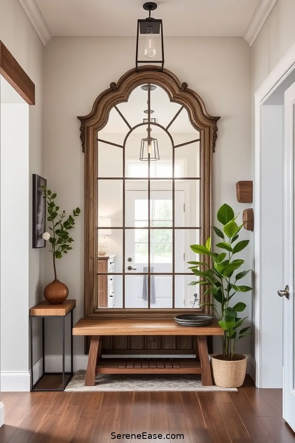 24 Ways to Incorporate Neutral Tones in a Modern Farmhouse Entryway Style 6 Opt for a Statement Mirror for 24 Ways to Incorporate Neutral Tones in a Modern Farmhouse Entryway Style