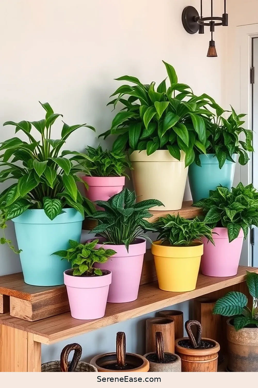 24 Ways to Incorporate Pastels in Rustic Entryway Style 11 Pastel Planters With Greenery for 24 Ways to Incorporate Pastels in Rustic Entryway Style