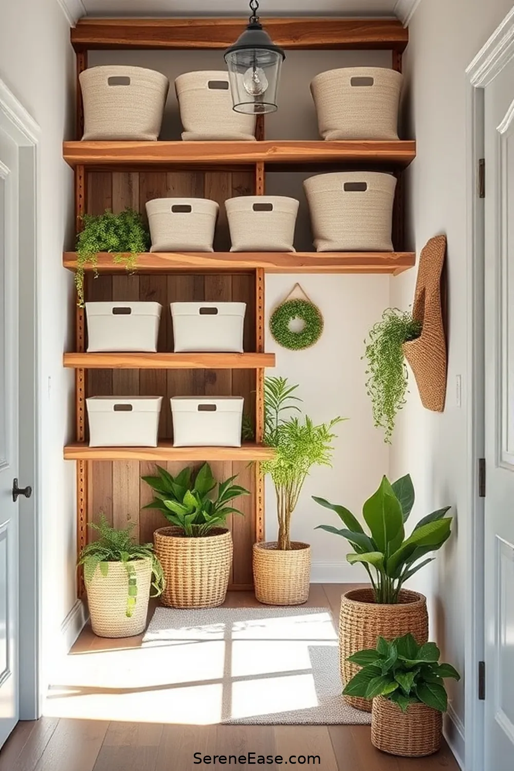 24 Ways to Incorporate Pastels in Rustic Entryway Style 8 Rustic Shelving With Pastel Storage Bins for 24 Ways to Incorporate Pastels in Rustic Entryway Style