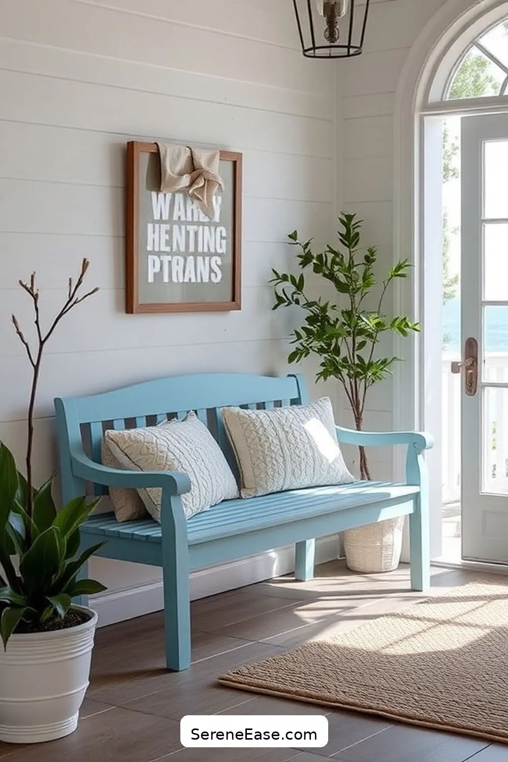 24 Ways to Incorporate Pastels in Your Coastal Entryway Style 13 Add a Pastel Bench or Seating for 24 Ways to Incorporate Pastels in Your Coastal Entryway Style