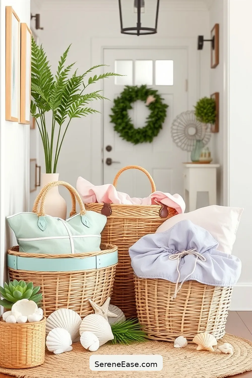 24 Ways to Incorporate Pastels in Your Coastal Entryway Style 16 Incorporate Pastel Baskets for Storage for 24 Ways to Incorporate Pastels in Your Coastal Entryway Style