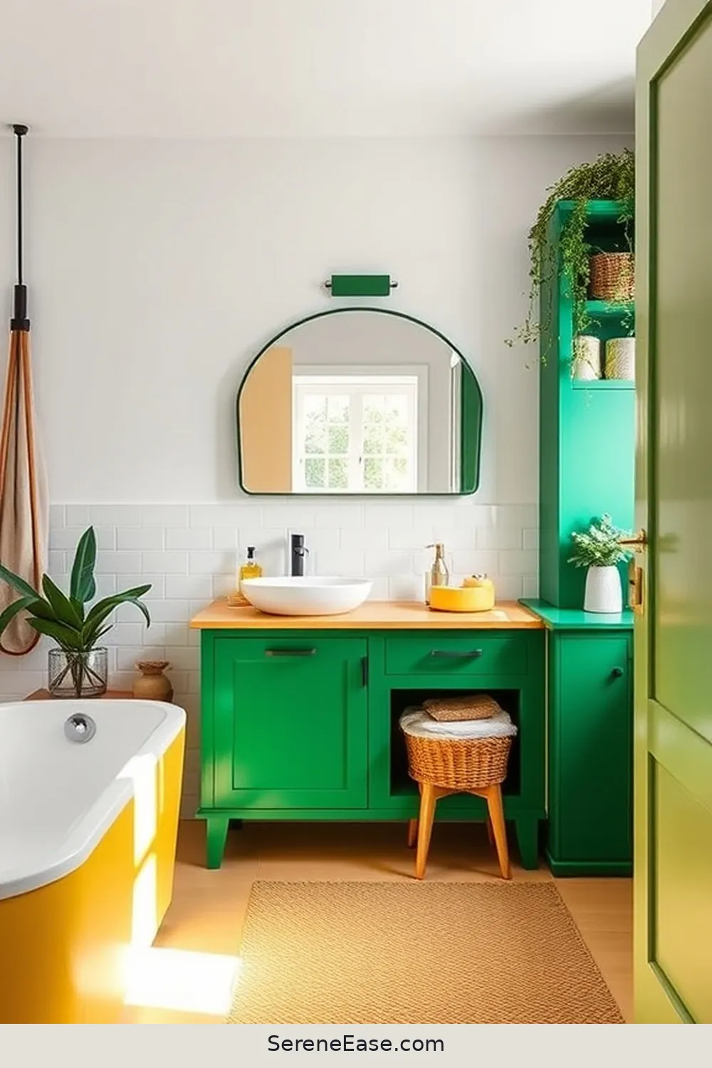 24 Ways to Infuse Bold and Bright Colors in Scandinavian Style Bathrooms 13 Brightly Painted Cabinets for 24 Ways to Infuse Bold and Bright Colors in Scandinavian Style Bathrooms