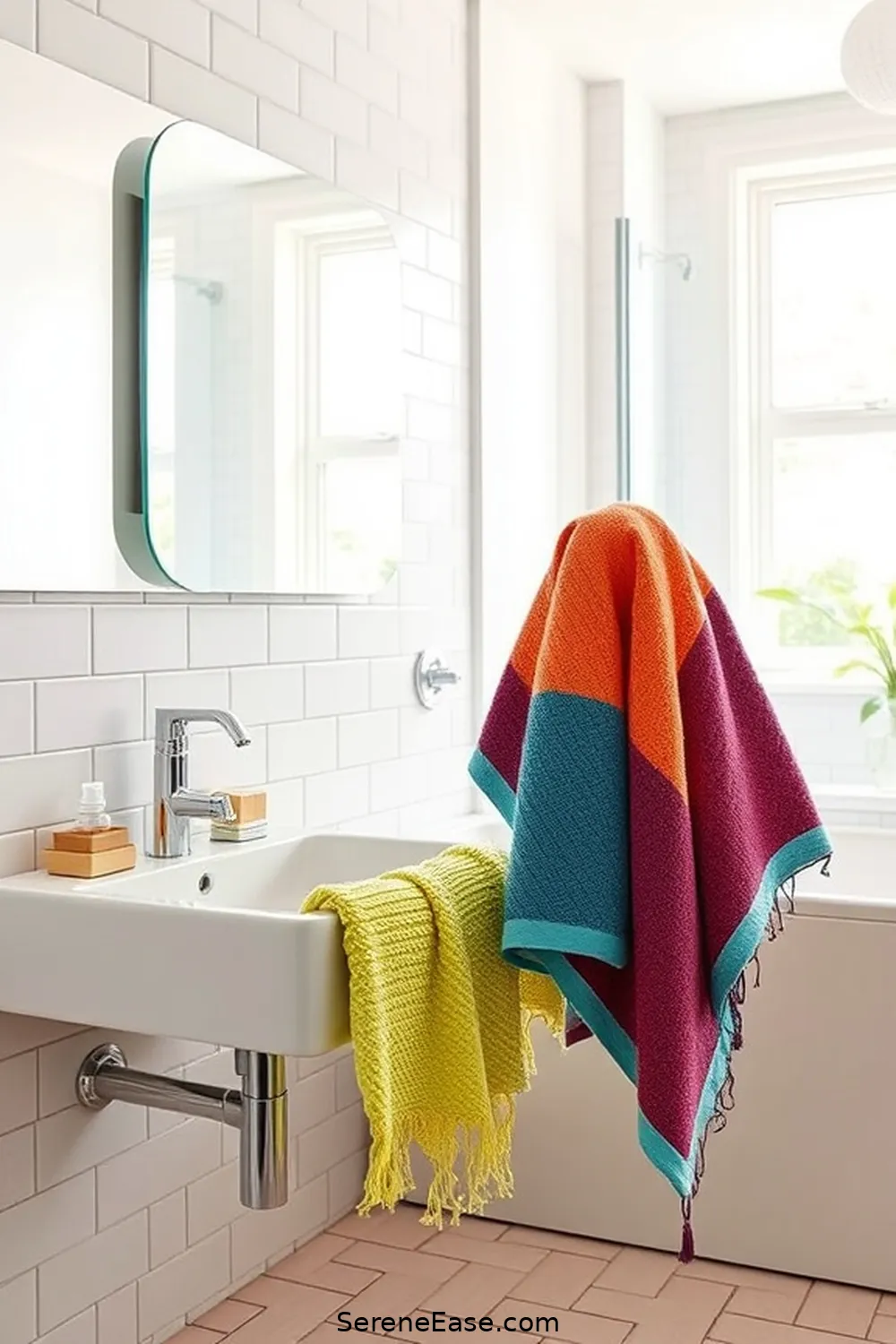 24 Ways to Infuse Bold and Bright Colors in Scandinavian Style Bathrooms 10 Cheerful Towels for 24 Ways to Infuse Bold and Bright Colors in Scandinavian Style Bathrooms