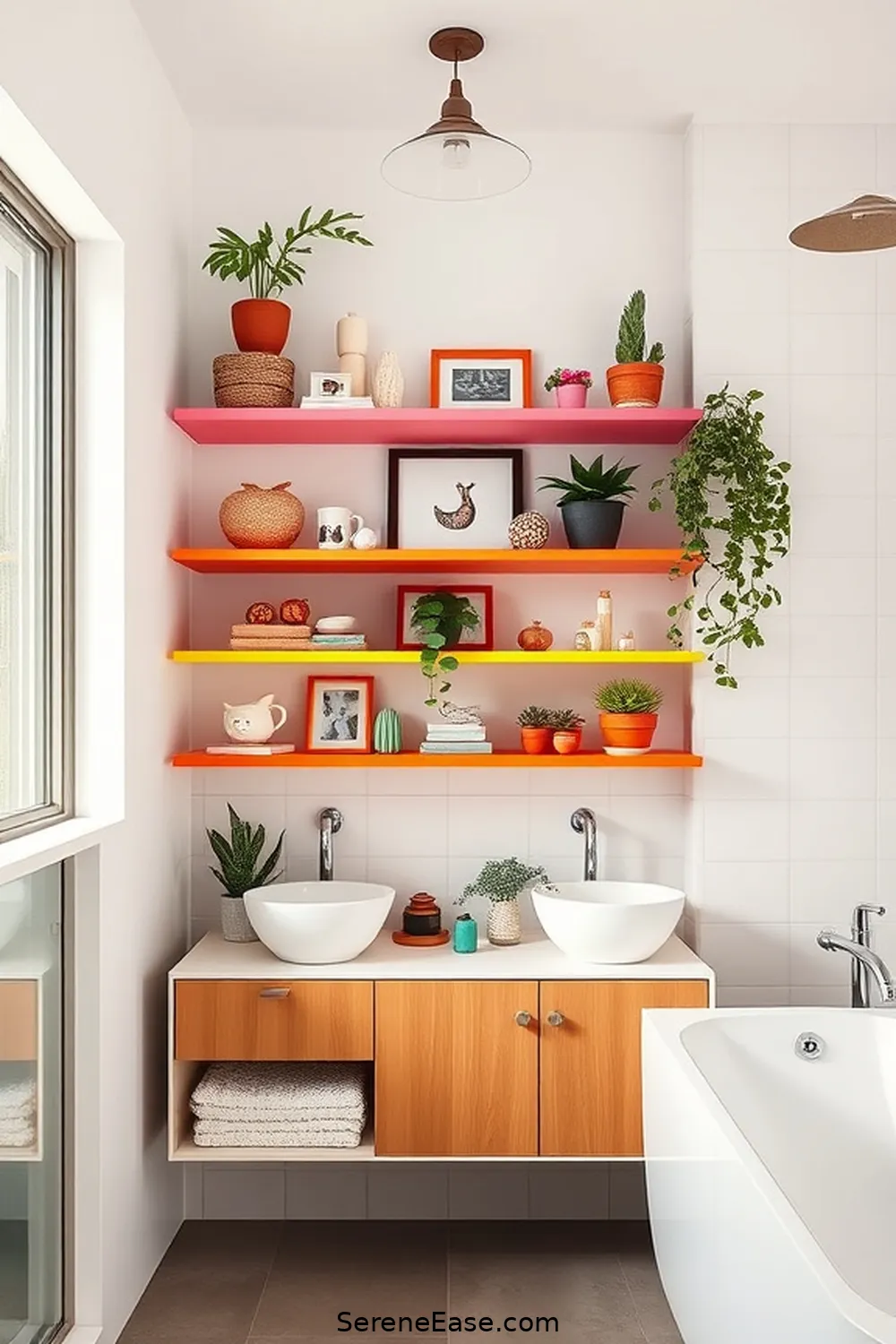 24 Ways to Infuse Bold and Bright Colors in Scandinavian Style Bathrooms 22 Colorful Shelving for 24 Ways to Infuse Bold and Bright Colors in Scandinavian Style Bathrooms