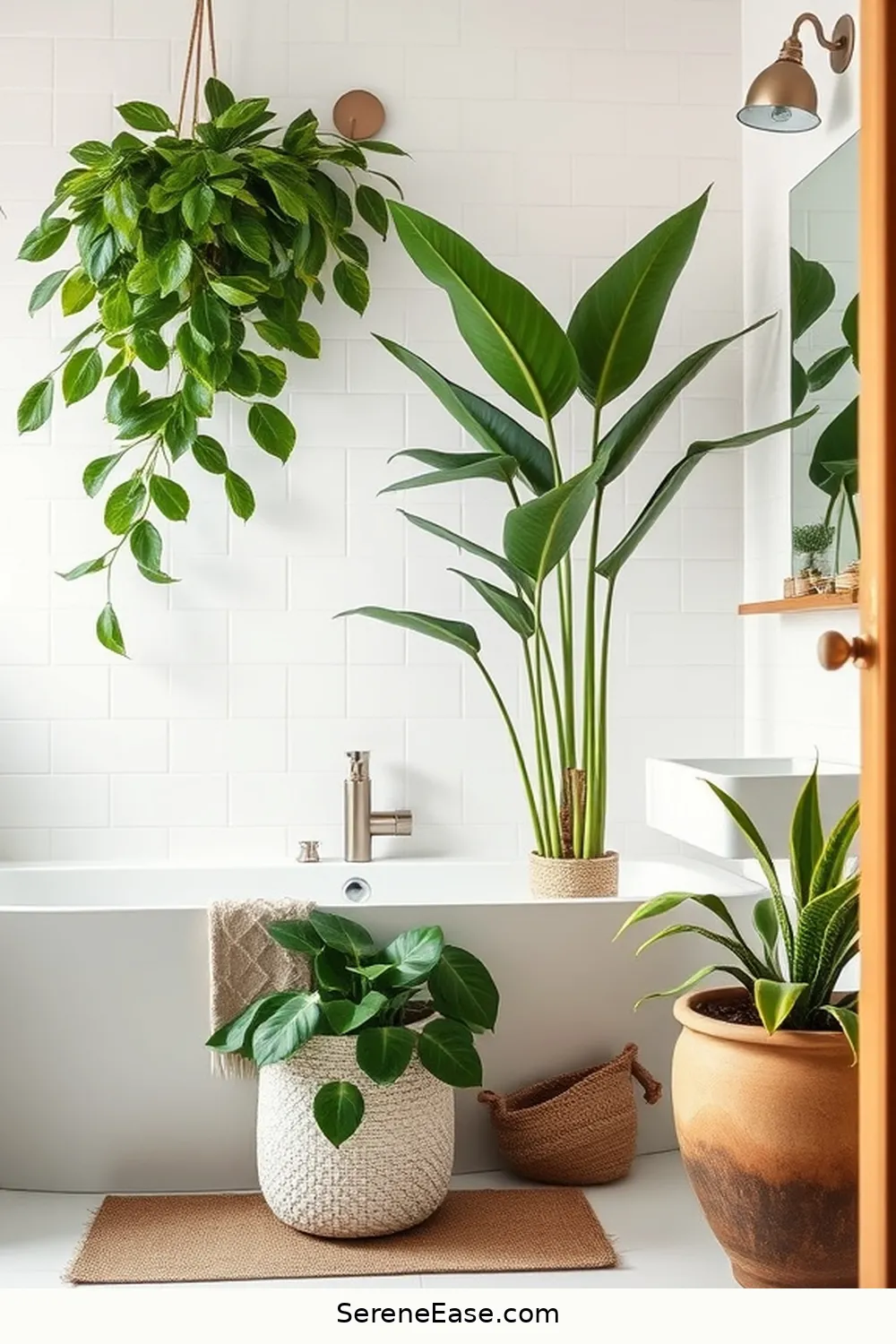 24 Ways to Infuse Bold and Bright Colors in Scandinavian Style Bathrooms 17 Decorative Plants in Bold Pots for 24 Ways to Infuse Bold and Bright Colors in Scandinavian Style Bathrooms
