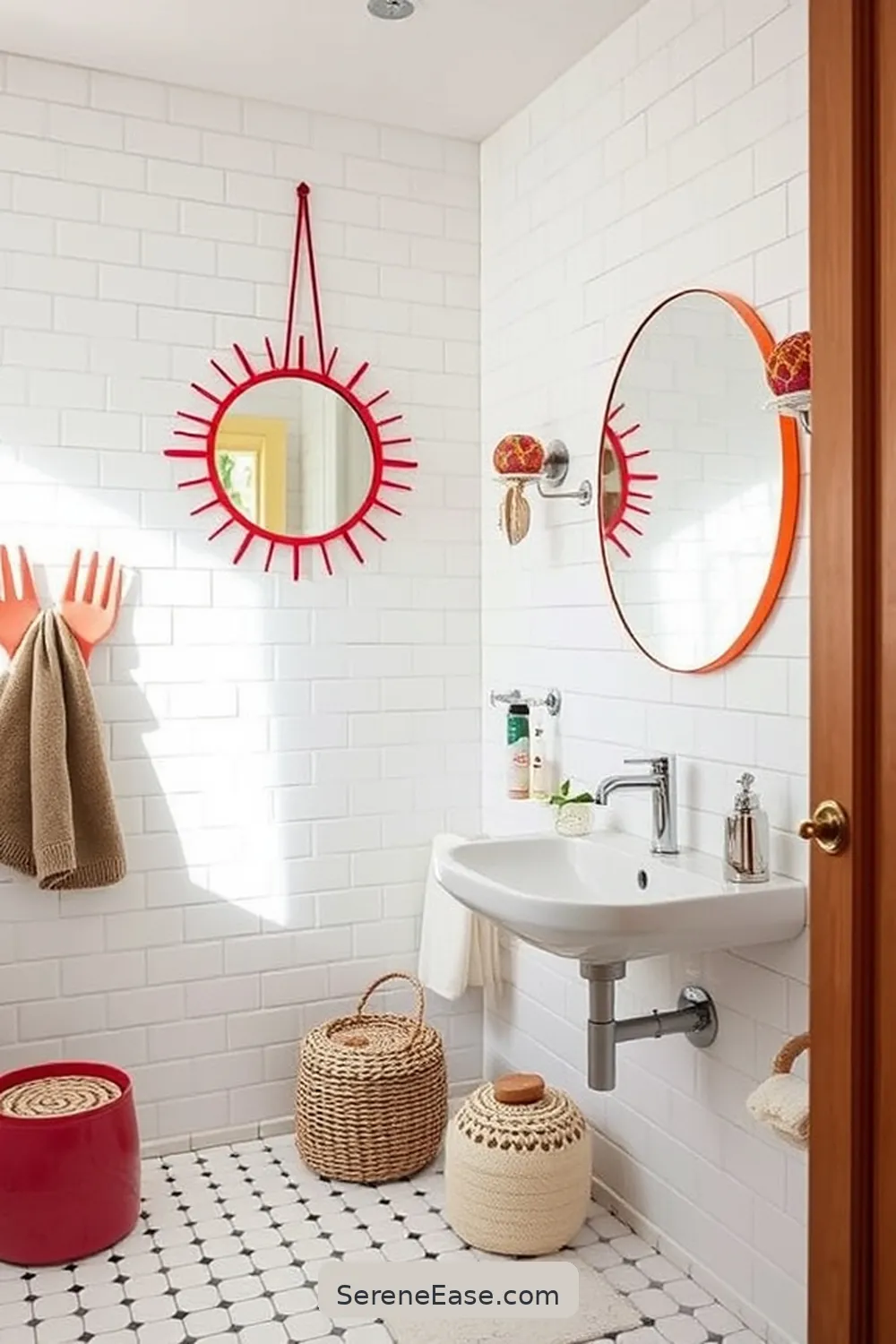 24 Ways to Infuse Bold and Bright Colors in Scandinavian Style Bathrooms 8 Whimsical Mirrors for 24 Ways to Infuse Bold and Bright Colors in Scandinavian Style Bathrooms