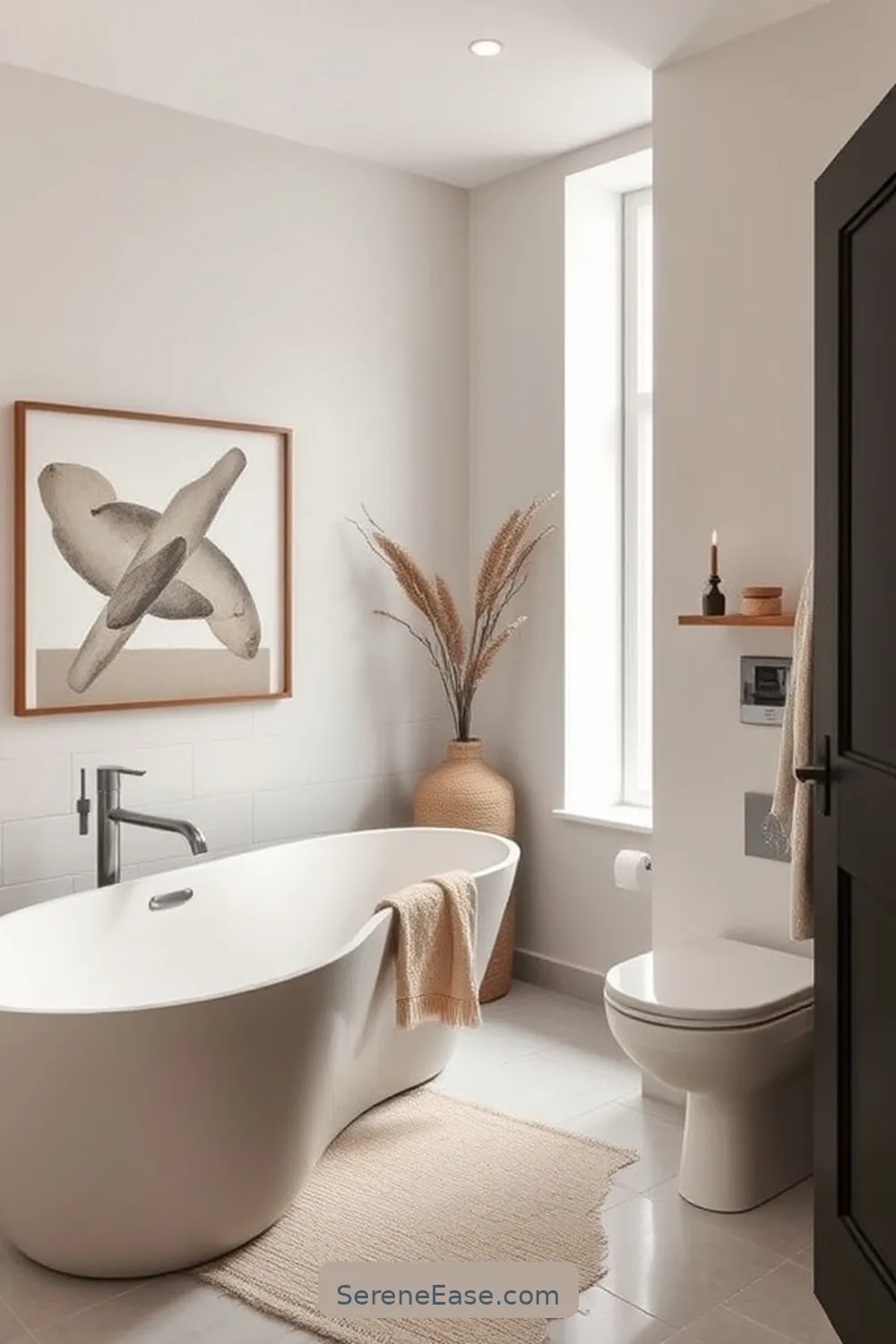 24 Ways to Use Neutral Tones in Scandinavian Style Bathrooms 20 Add Neutral Artwork for 24 Ways to Use Neutral Tones in Scandinavian Style Bathrooms