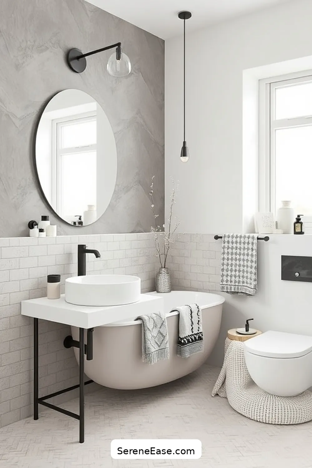 24 Ways to Use Neutral Tones in Scandinavian Style Bathrooms 16 Use Monochromatic Patterns for 24 Ways to Use Neutral Tones in Scandinavian Style Bathrooms