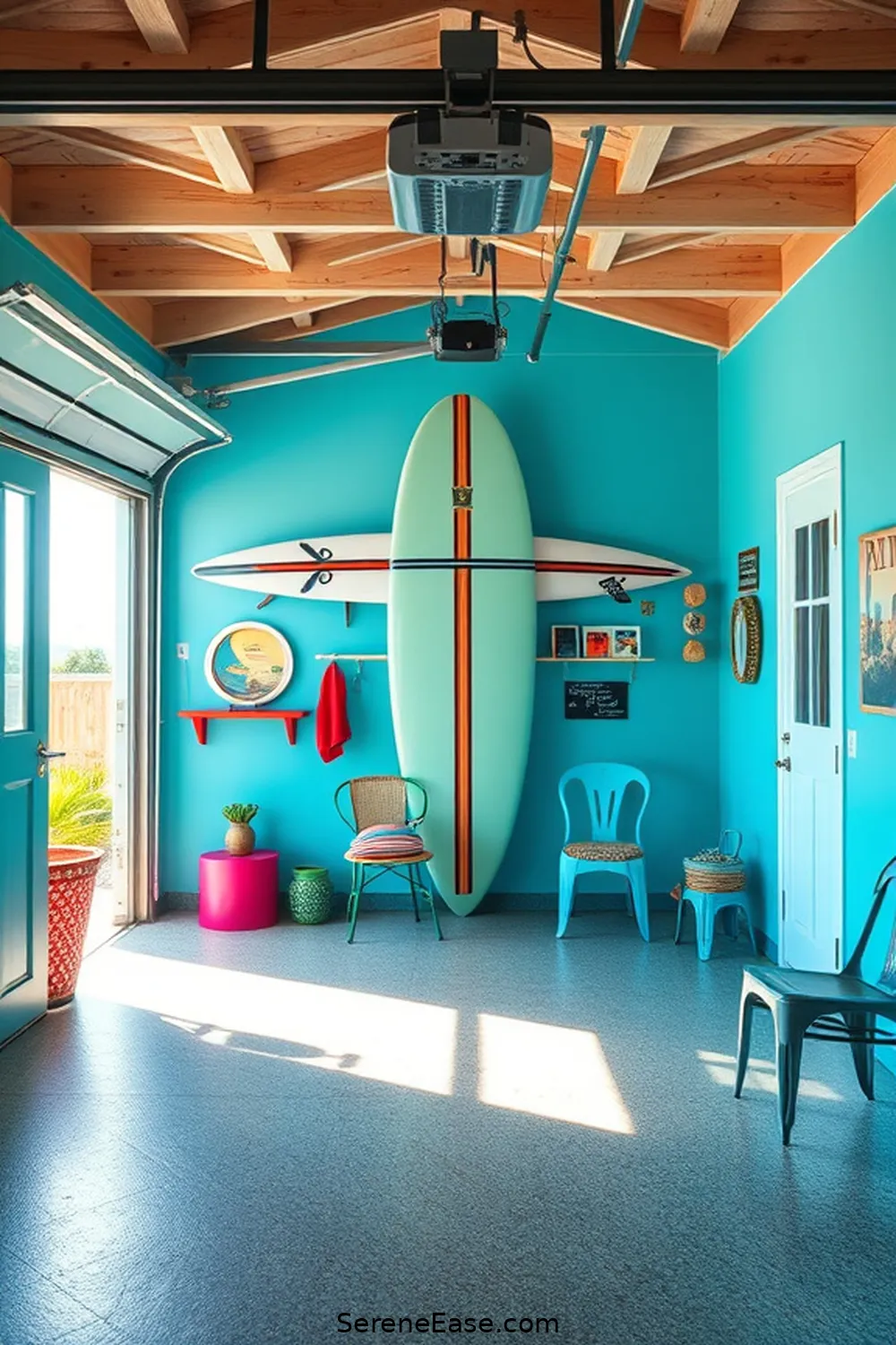 25 Bold and Bright Coastal Style Ideas for Your Garage 12 Add a Surfboard Wall Mount for 25 Bold and Bright Coastal Style Ideas for Your Garage