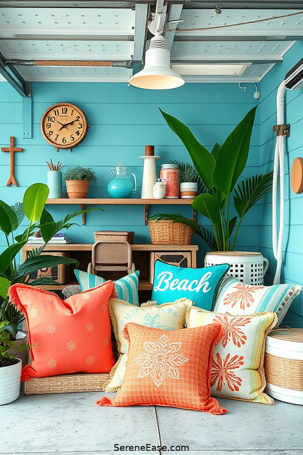 25 Bold and Bright Coastal Style Ideas for Your Garage 22 Incorporate Beach-Themed Throw Pillows for 25 Bold and Bright Coastal Style Ideas for Your Garage