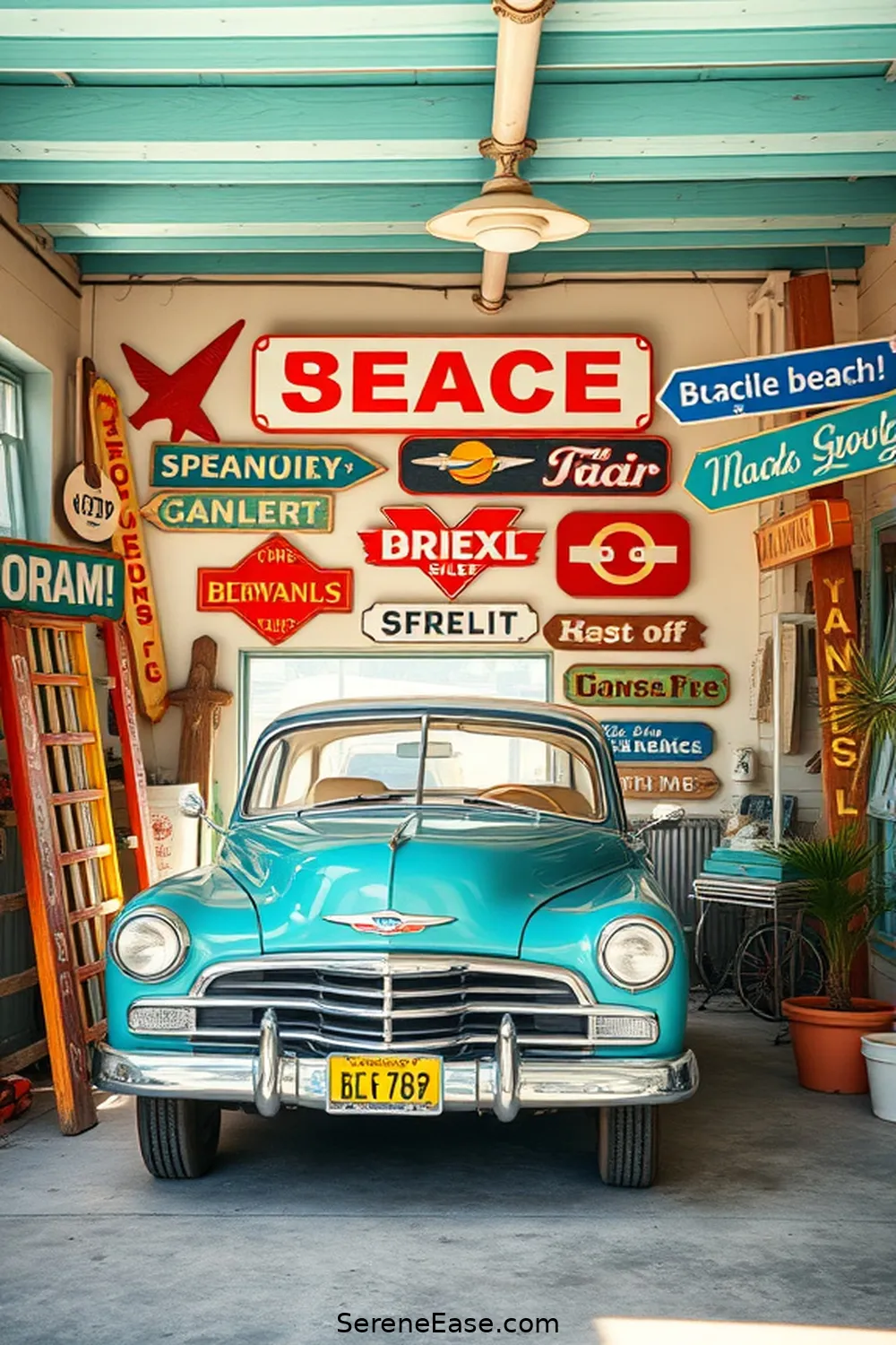 25 Bold and Bright Coastal Style Ideas for Your Garage 14 Incorporate Vintage Beach Signs for 25 Bold and Bright Coastal Style Ideas for Your Garage