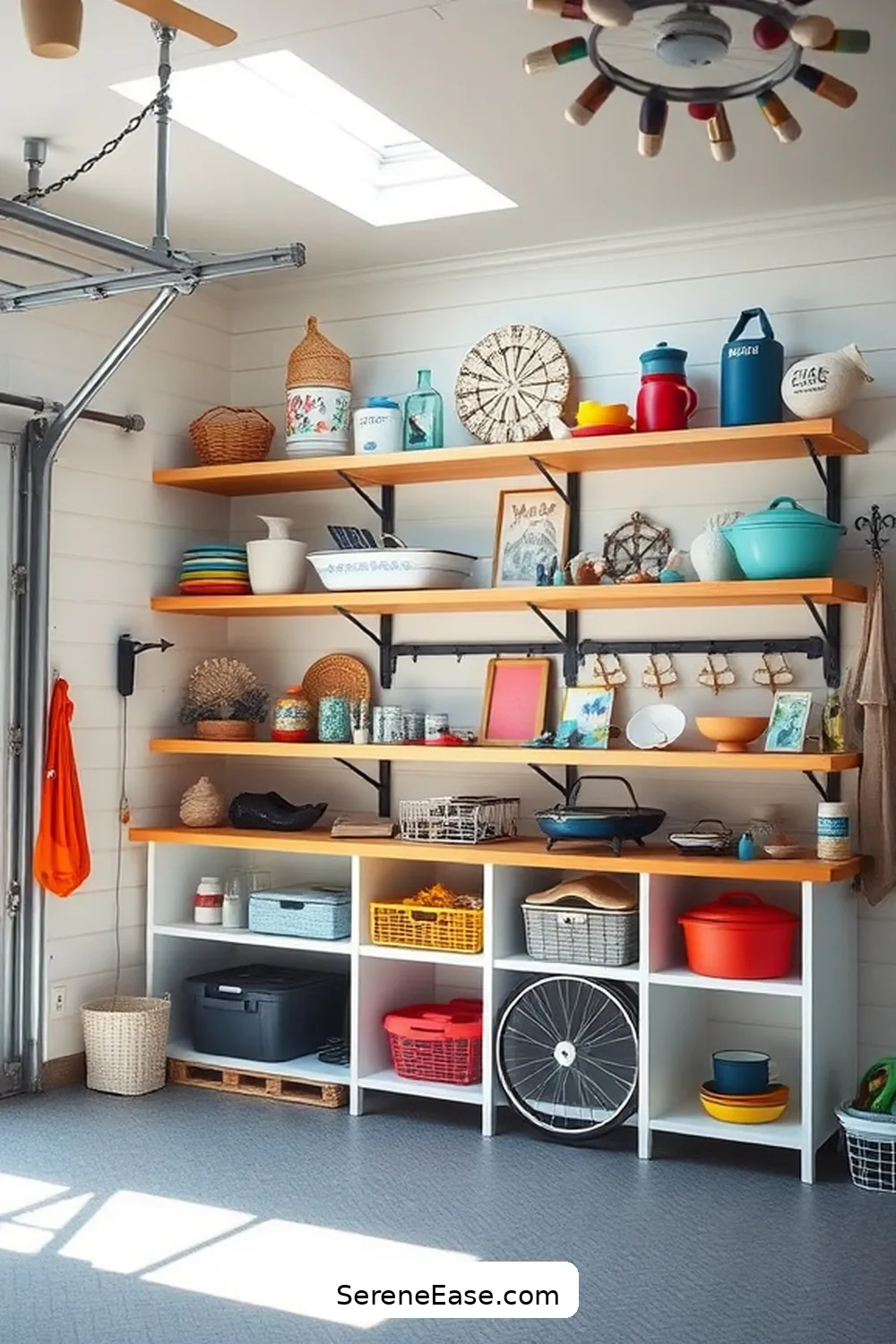 25 Bold and Bright Coastal Style Ideas for Your Garage 11 Install Open Shelving for Display for 25 Bold and Bright Coastal Style Ideas for Your Garage