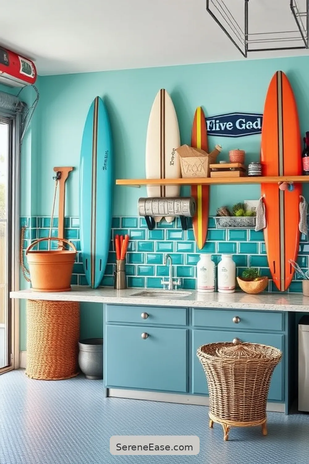 25 Bold and Bright Coastal Style Ideas for Your Garage 6 Install a Beachy Backsplash for 25 Bold and Bright Coastal Style Ideas for Your Garage
