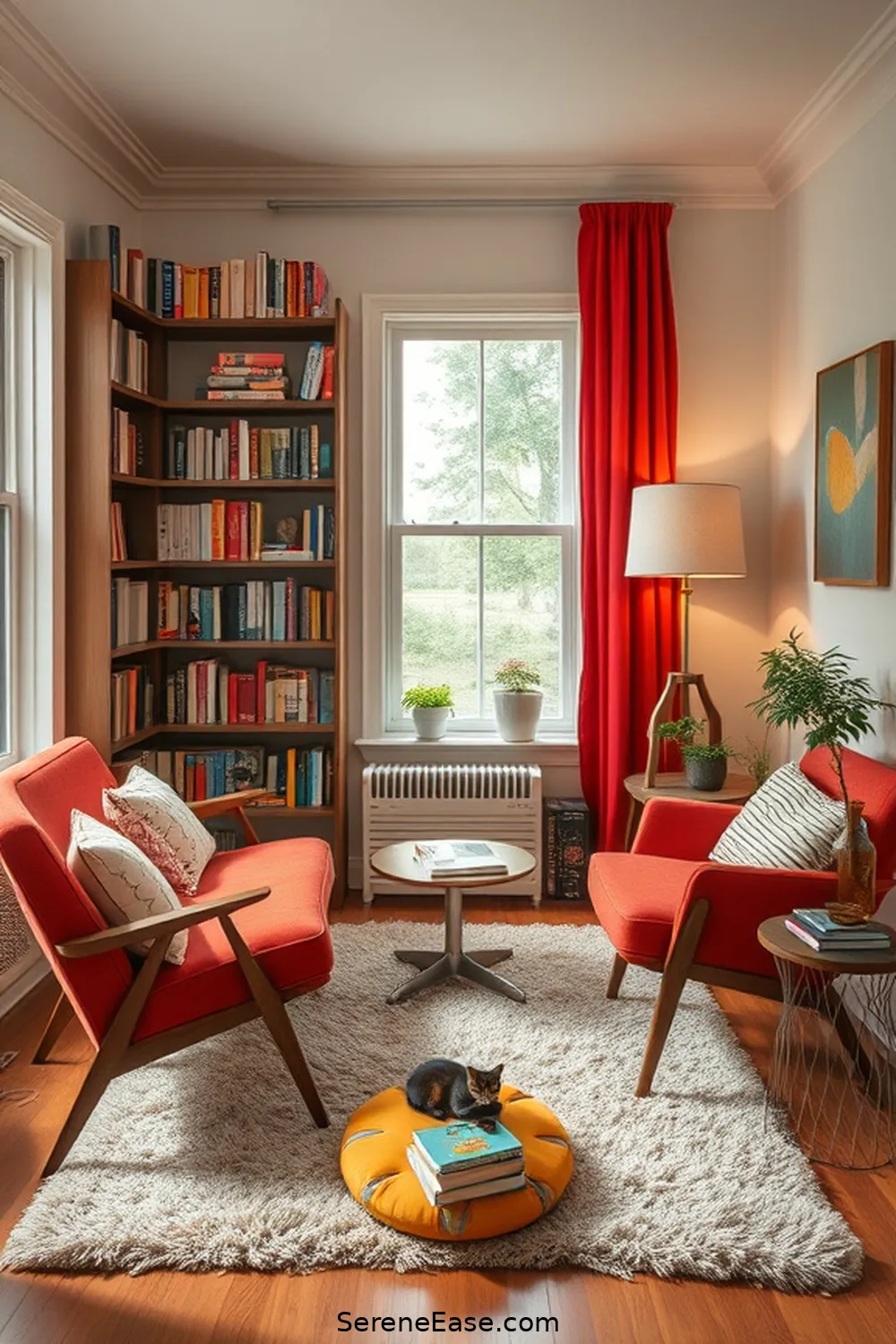 25 Essentials for a Bold and Bright Mid-Century Modern Library Style 17 Design a Cozy Corner for 25 Essentials for a Bold and Bright Mid-Century Modern Library Style